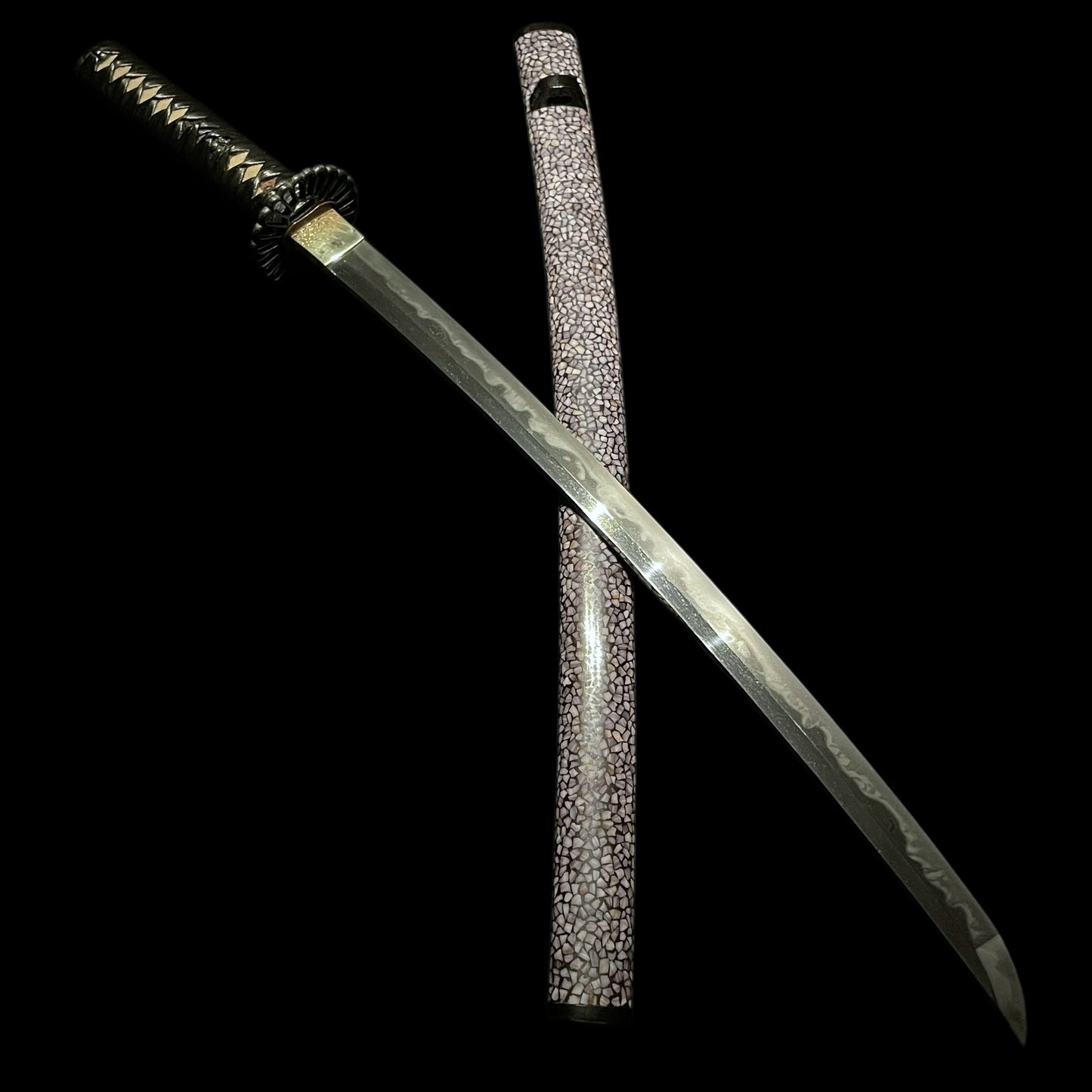 Amazing Hamon Long WAKIZASHI, Raden Koshirae 螺鈿拵, Katsumitsu 勝光 signed