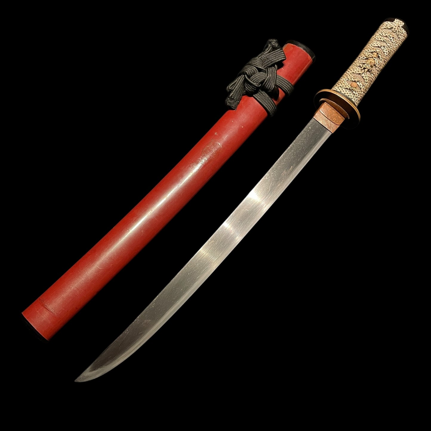 Hirazukuri 平造 WAKIZASHI, Bishuosafune Sukesada February 1566 signed, Red Bonji