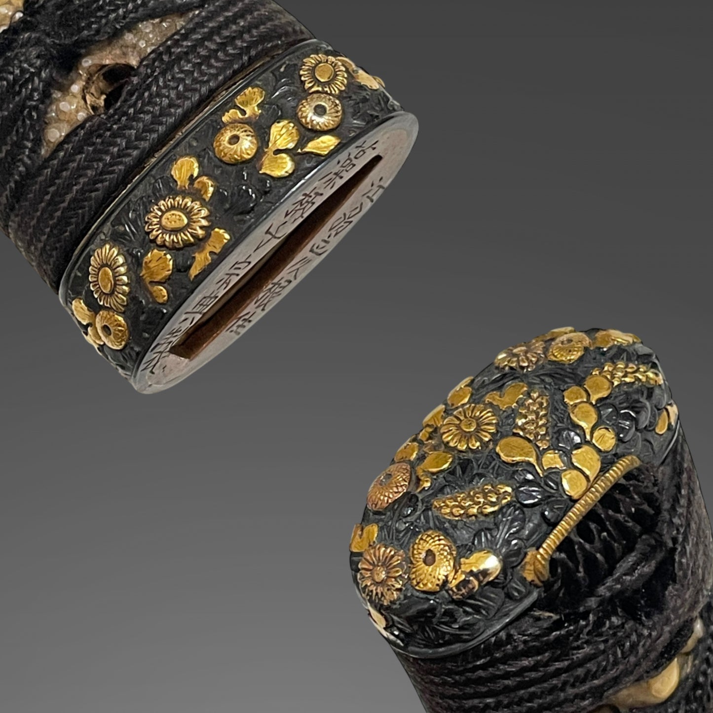 HITATSURA 皆焼 Yasuhiro signed Long WAKIZASHI, 江州彦根住藻柄子宗典 signed Fuchi