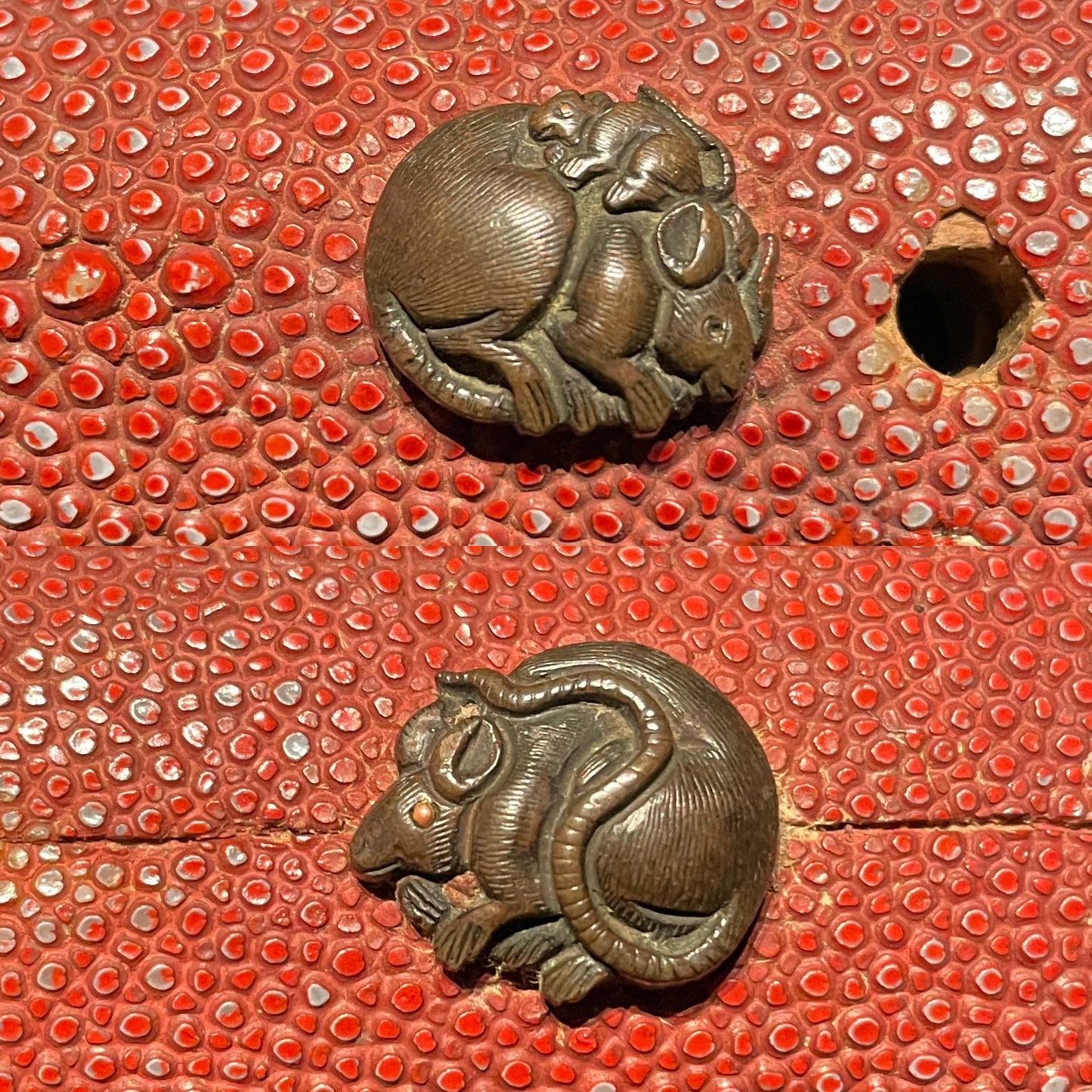 Red Tanto with Kozuka, Mouse Menuki, Masame-Hada 柾目肌 Edo period mumei