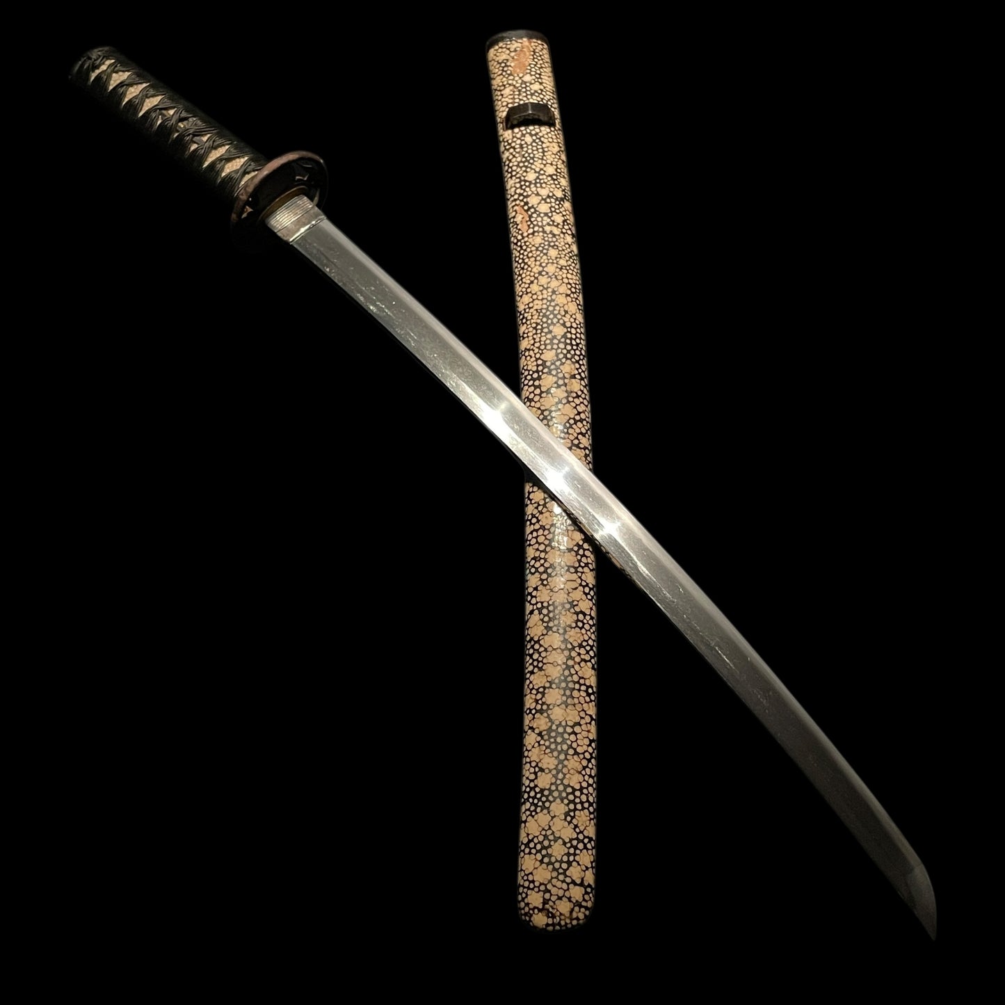 Kairagisaya 梅花皮鞘 Rayskin Scabbard WAKIZASHI, Persimmon Tsuba 柿透鍔, Edo period