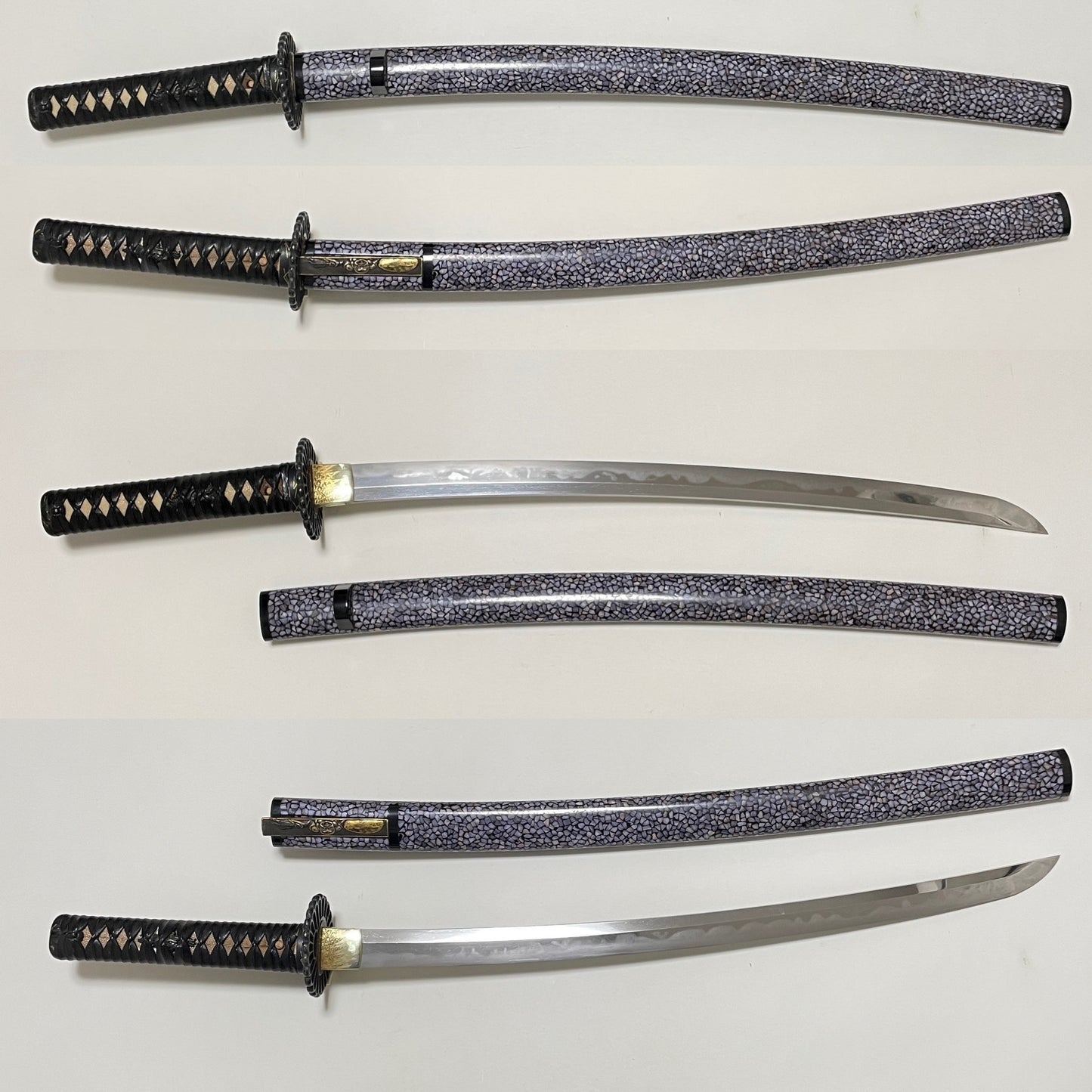 Amazing Hamon Long WAKIZASHI, Raden Koshirae 螺鈿拵, Katsumitsu 勝光 signed