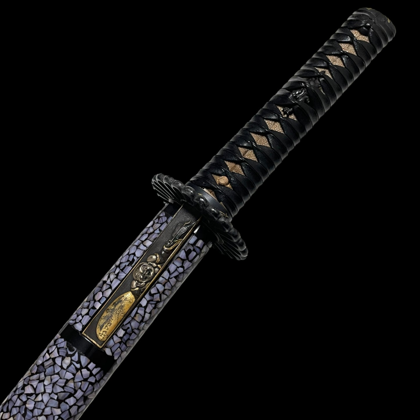 Amazing Hamon Long WAKIZASHI, Raden Koshirae 螺鈿拵, Katsumitsu 勝光 signed