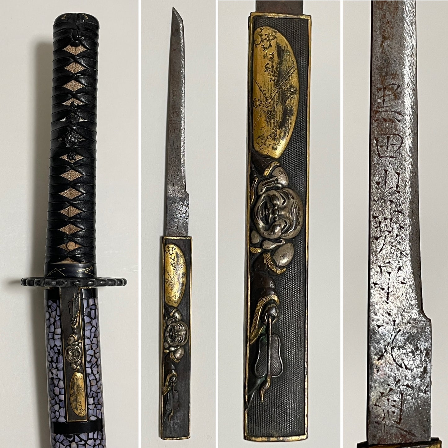 Amazing Hamon Long WAKIZASHI, Raden Koshirae 螺鈿拵, Katsumitsu 勝光 signed