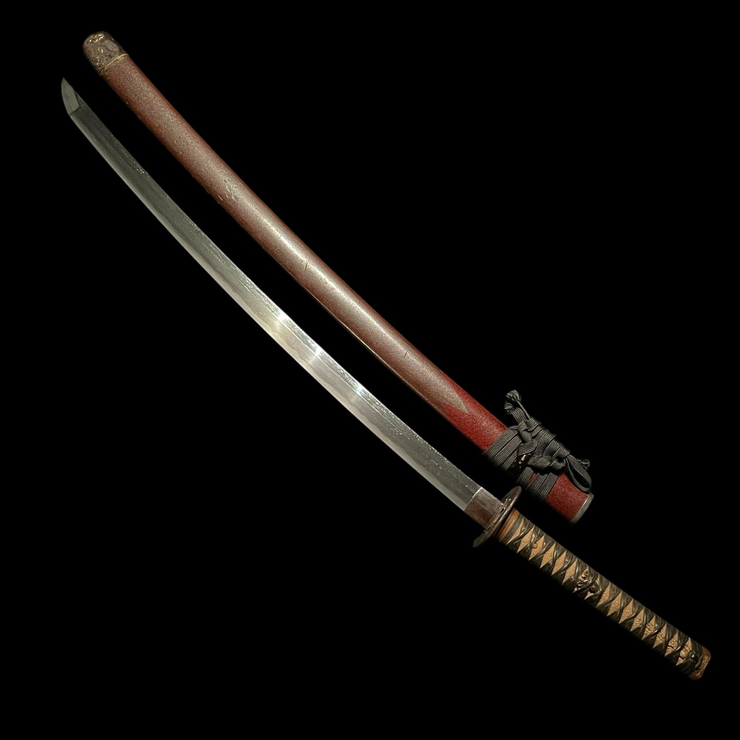 Red KATANA 二ノ九 signed, Deer Menuki, Very Thick Blade, Edo period