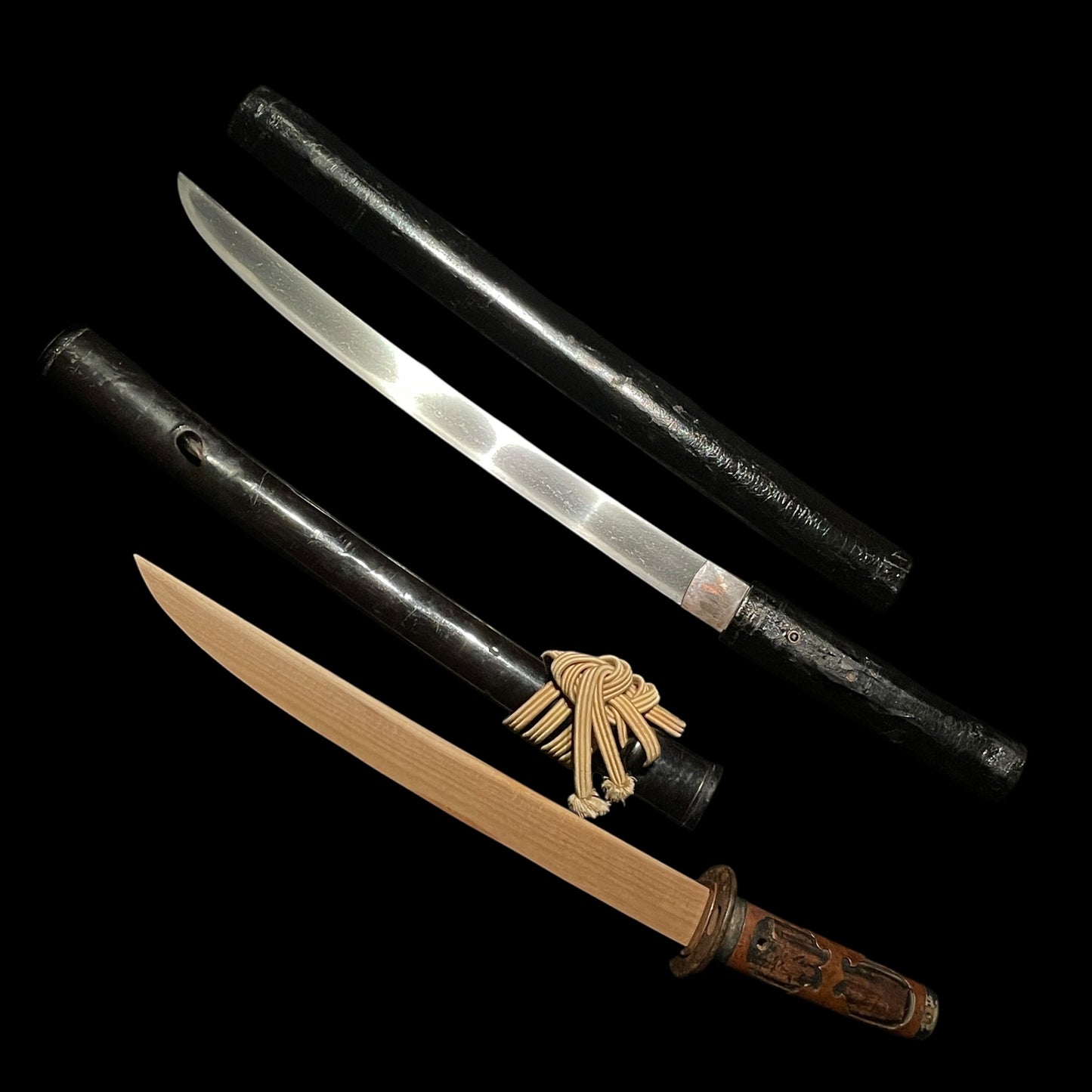 Hirazukuri Wakizashi 平造脇差, Ukyozuka 右京柄, with Shirasaya, Edo period mumei