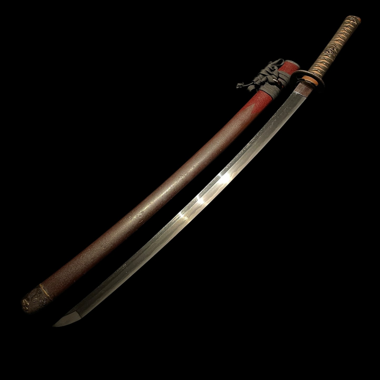 Red KATANA 二ノ九 signed, Deer Menuki, Very Thick Blade, Edo period