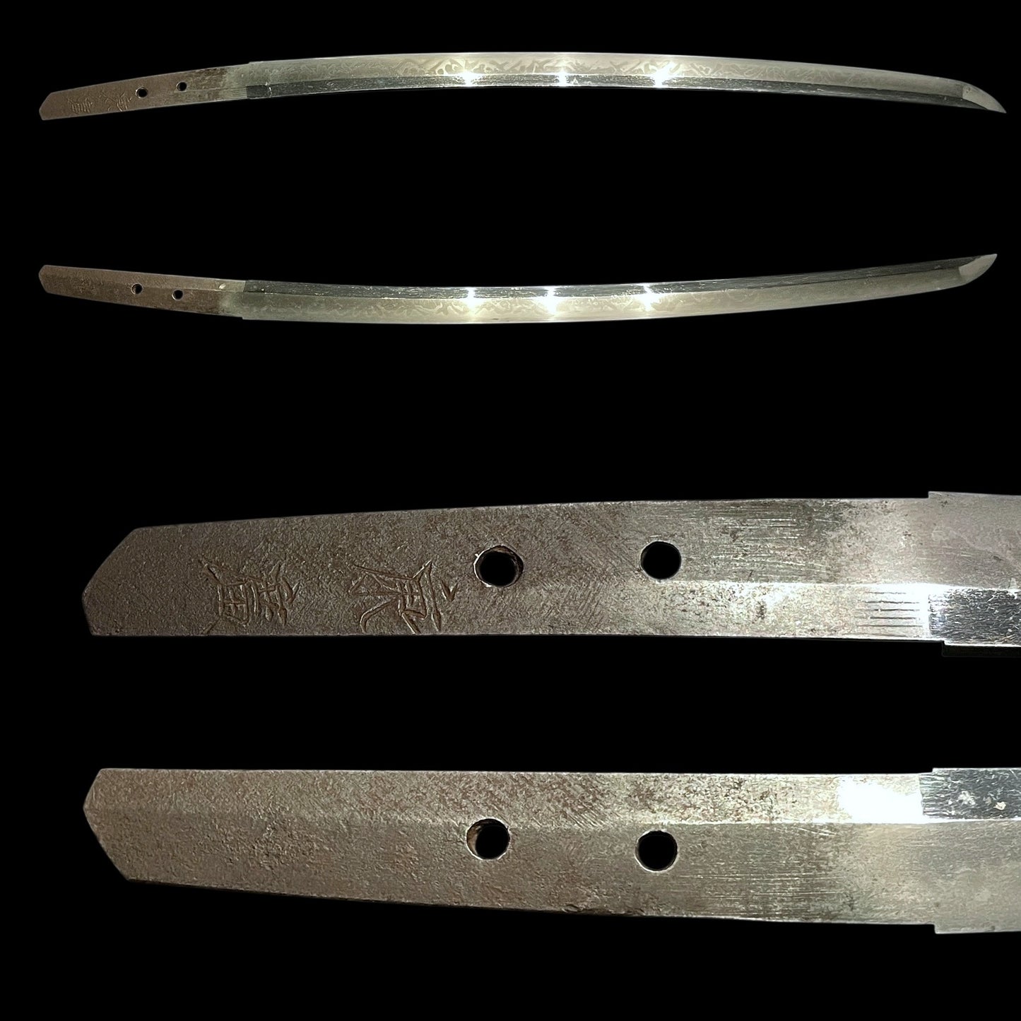 HITATSURA 皆焼 Yasuhiro signed Long WAKIZASHI, 江州彦根住藻柄子宗典 signed Fuchi