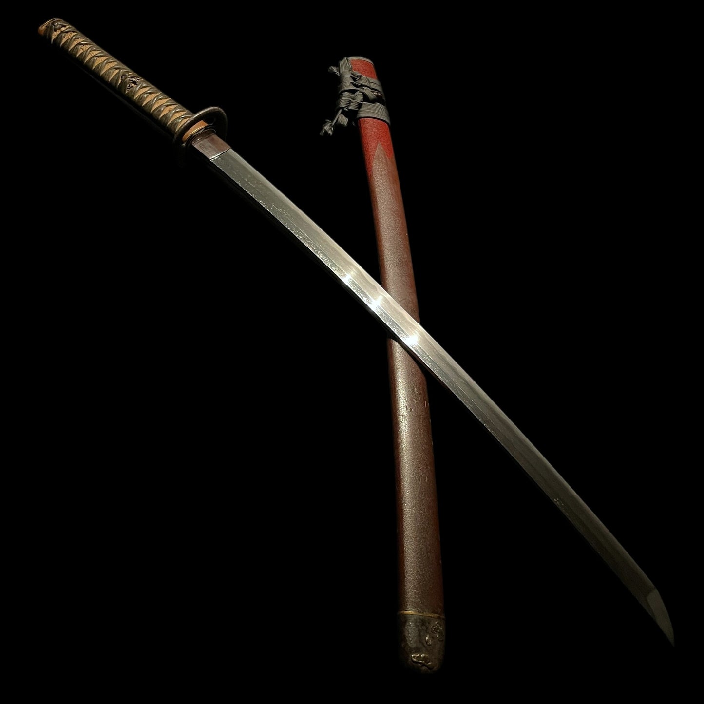 Red KATANA 二ノ九 signed, Deer Menuki, Very Thick Blade, Edo period