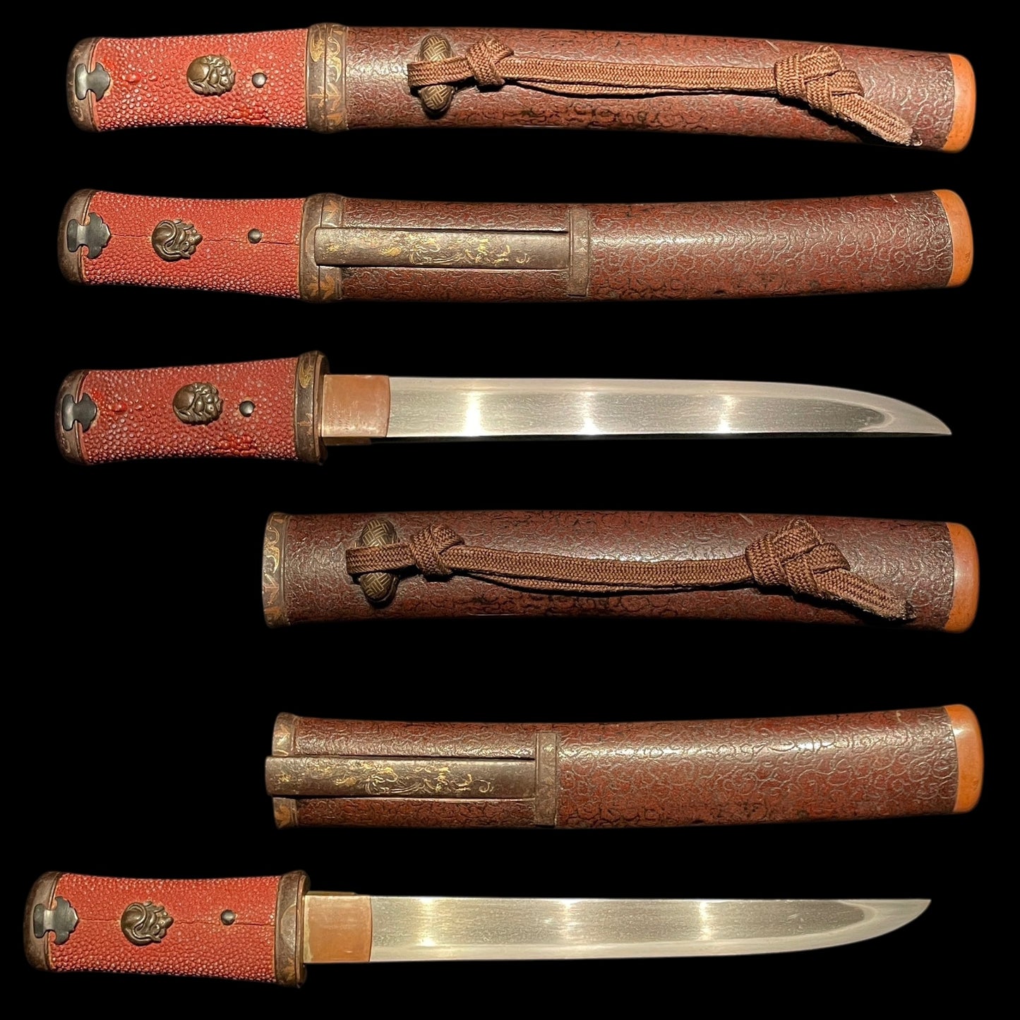 Red Tanto with Kozuka, Mouse Menuki, Masame-Hada 柾目肌 Edo period mumei