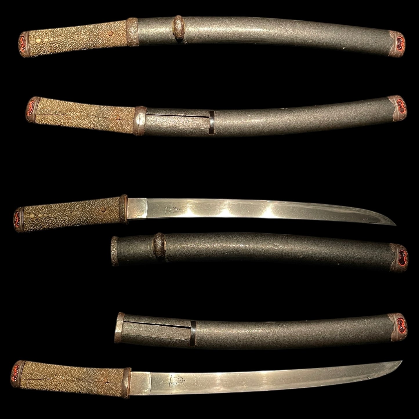 Aikuchi Koshirae Sunnobi-Tanto 合口拵寸延短刀, Bonji 梵字 blade, Edo period mumei