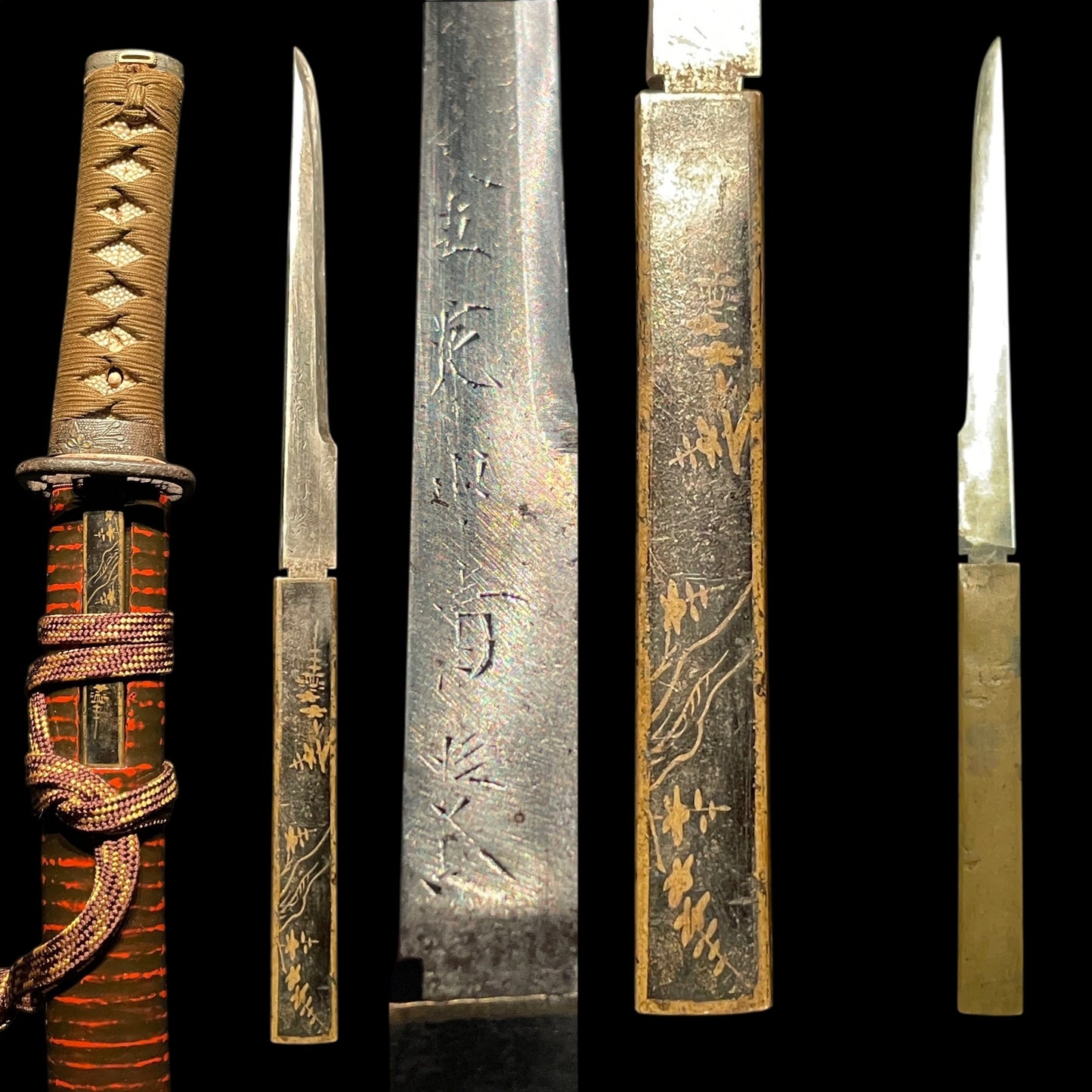 Banshuju Munenaga 播州住宗長 signed Red Wakizashi, with Kozuka, Edo period
