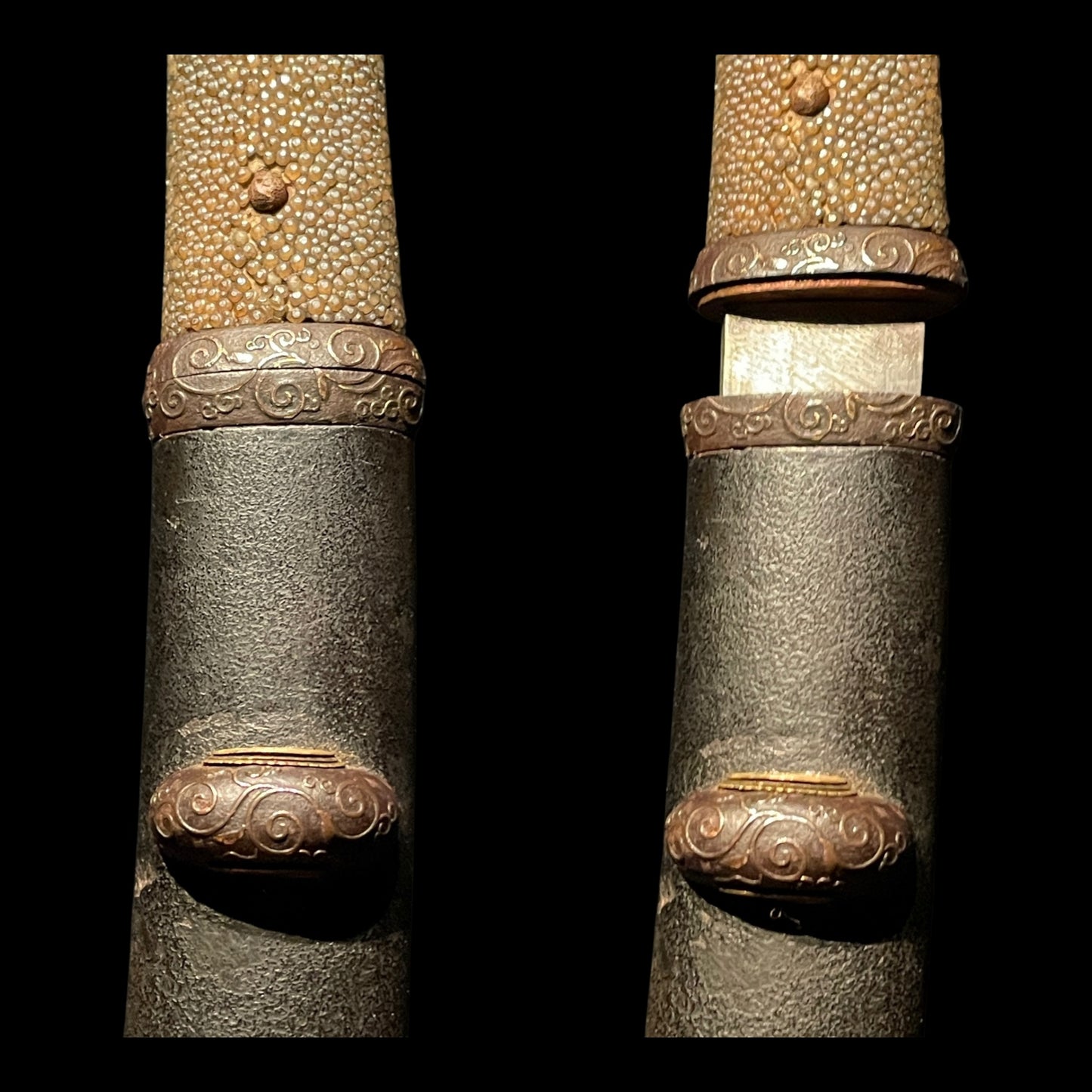 Aikuchi Koshirae Sunnobi-Tanto 合口拵寸延短刀, Bonji 梵字 blade, Edo period mumei