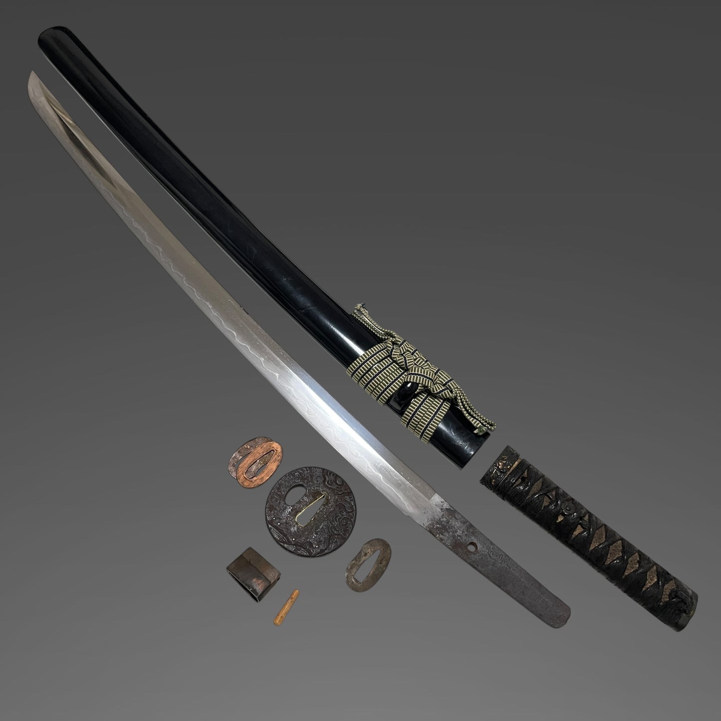 Sukemune 助宗 signed Long Wakizashi, Shakudo Pine needles Fuchikashira, Edo period