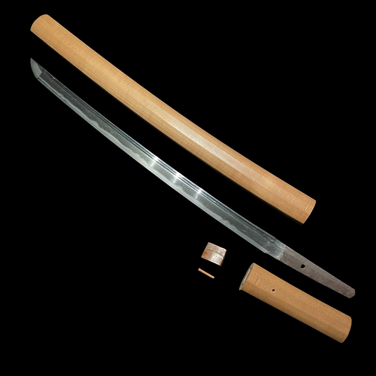 Straight Wakizashi, Bohi 某樋 blade, Early Edo period mumei