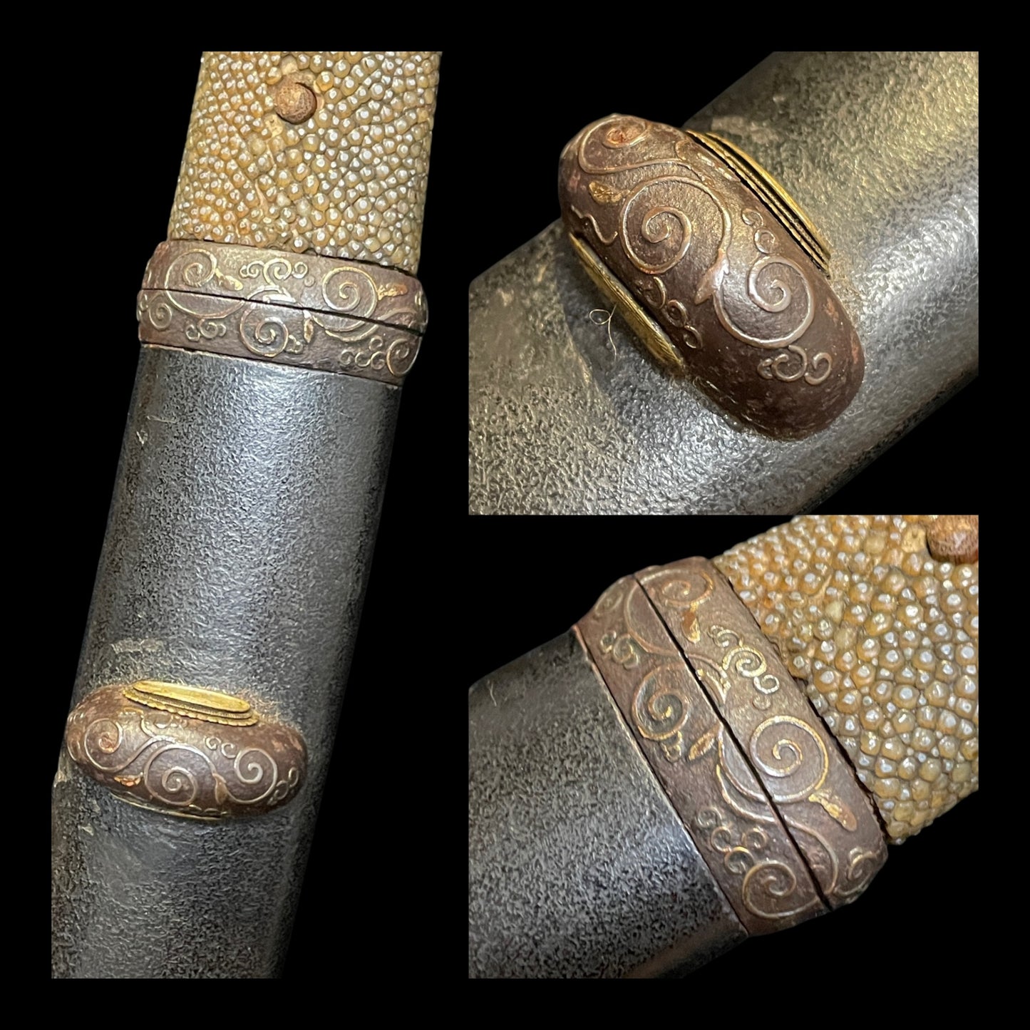 Aikuchi Koshirae Sunnobi-Tanto 合口拵寸延短刀, Bonji 梵字 blade, Edo period mumei