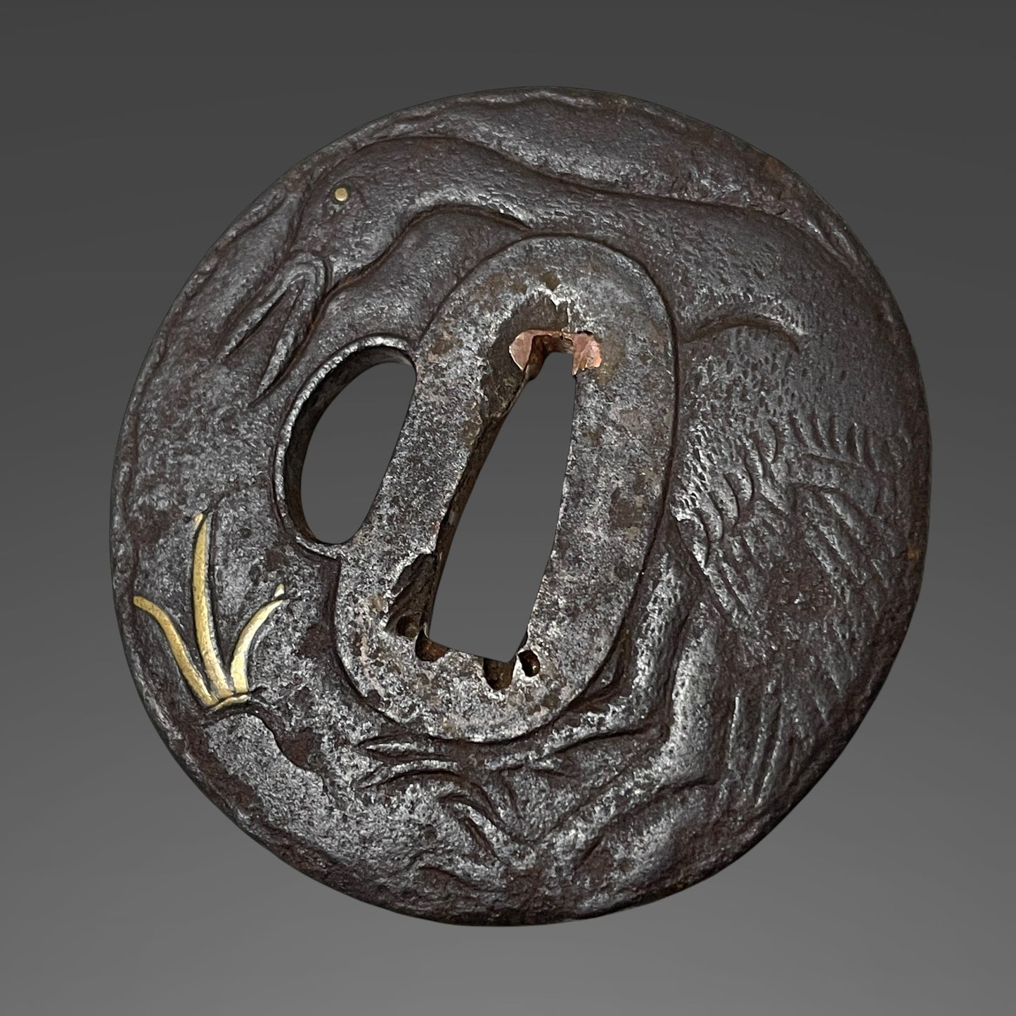 Long Wakizashi, Soebi 添樋, Waterfowl Tsuba, Wave Fuchikashira, Edo period mumei