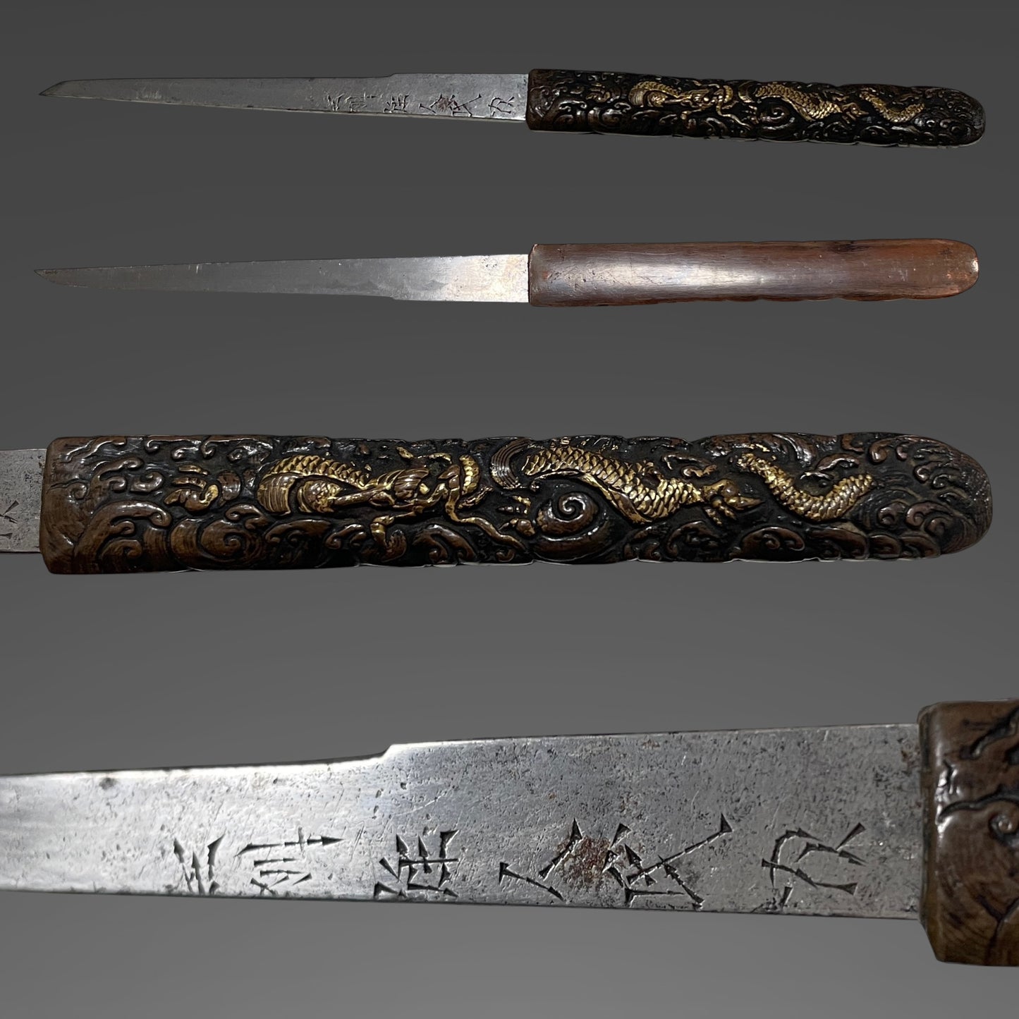 Harimadaijo Tadakuni 播磨大掾忠國 signed Wakizashi, Dragon Fuchi, Hotei Tsuba, Edo period