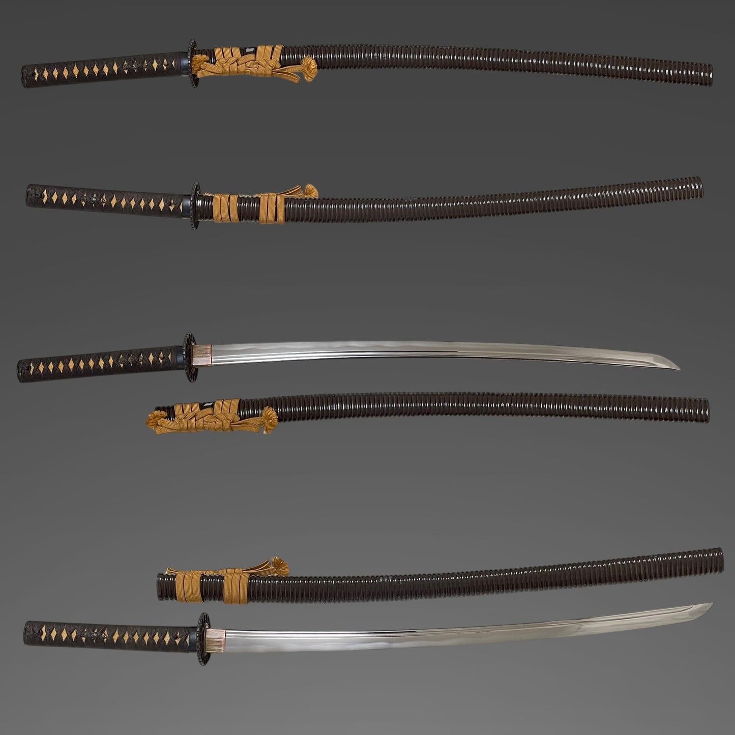 Sendankizami-Saya 千段刻鞘 KATANA, Karisukashi-Tsuba 雁透鍔, Wide blade, Edo period mumei
