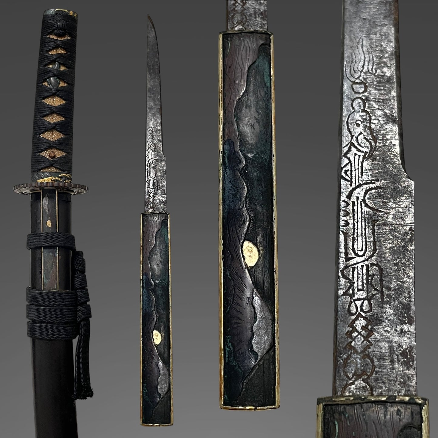Munetsugu 宗次 signed Wakizashi, Mt.Fuji Kozuka,  Catfish Menuki, Edo period