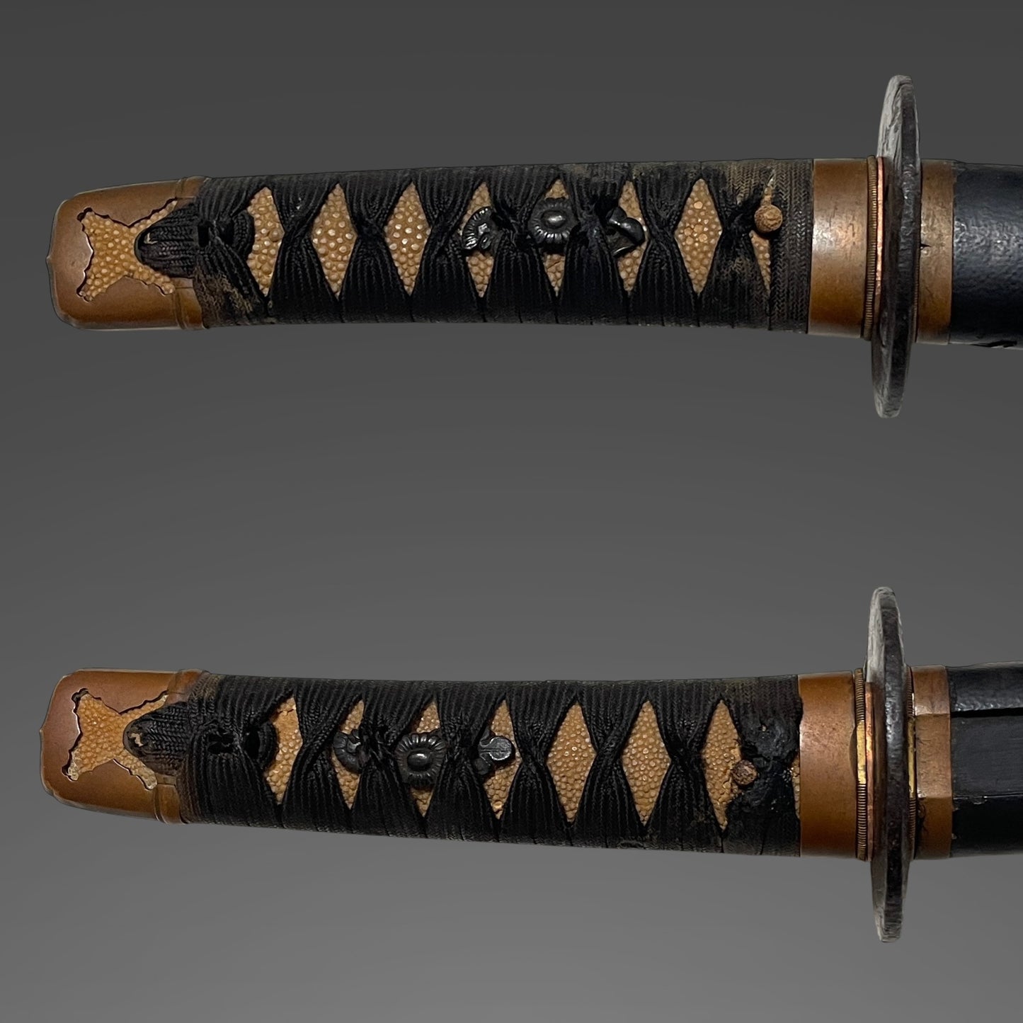 Handachi Koshirae Wakizashi 半太刀拵脇差, Copper Fittings, Tsukimirojin-Tsuba 月見老人鍔
