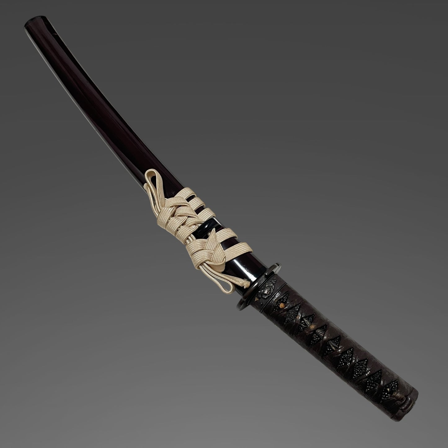 Masaie 正家 signed, Shobuzukuri Wakizashi, Peonies and butterflies Fuchikashira, Muromachi period