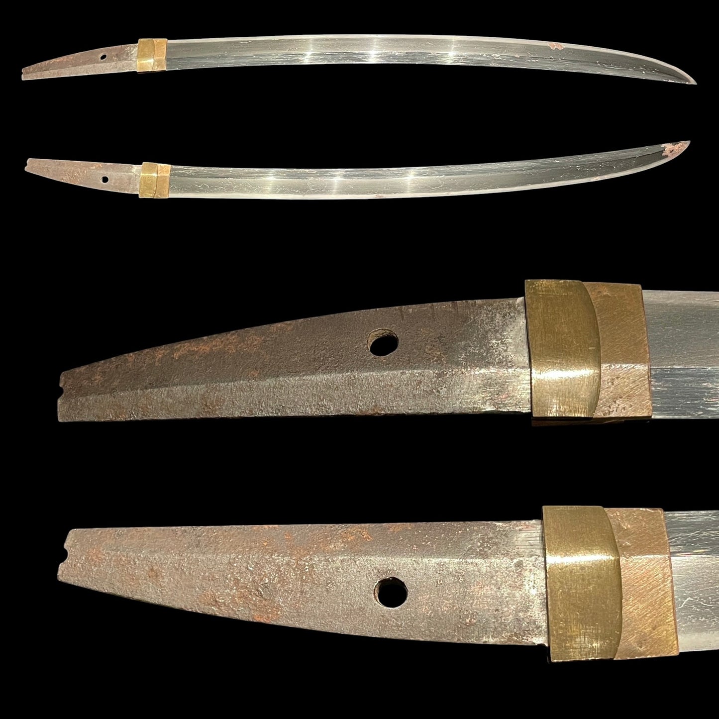 Naginata Naoshi 薙刀直し Wakizashi, Silver Fuchikashira, Muromachi period mumei