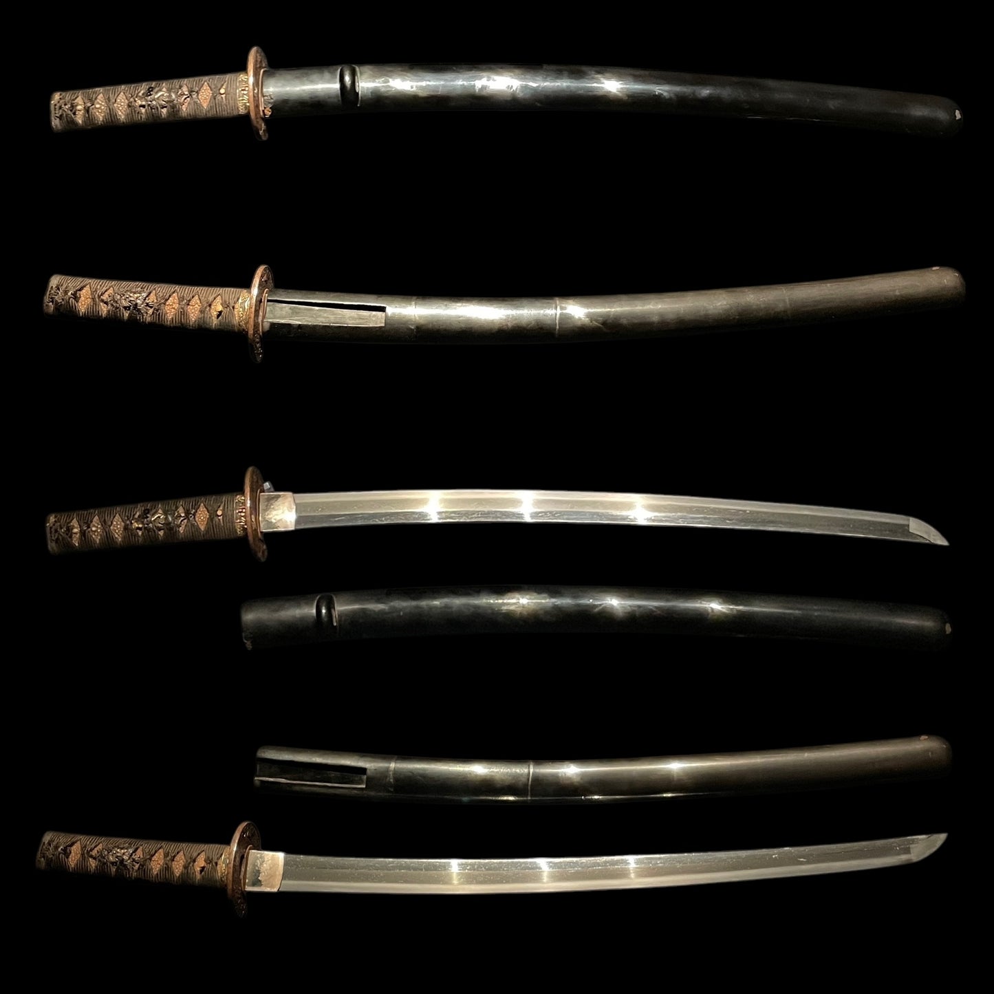 Long Suguha Wakizashi,Tojinbutsu 唐人物 Fuchikashira, Edo period mumei