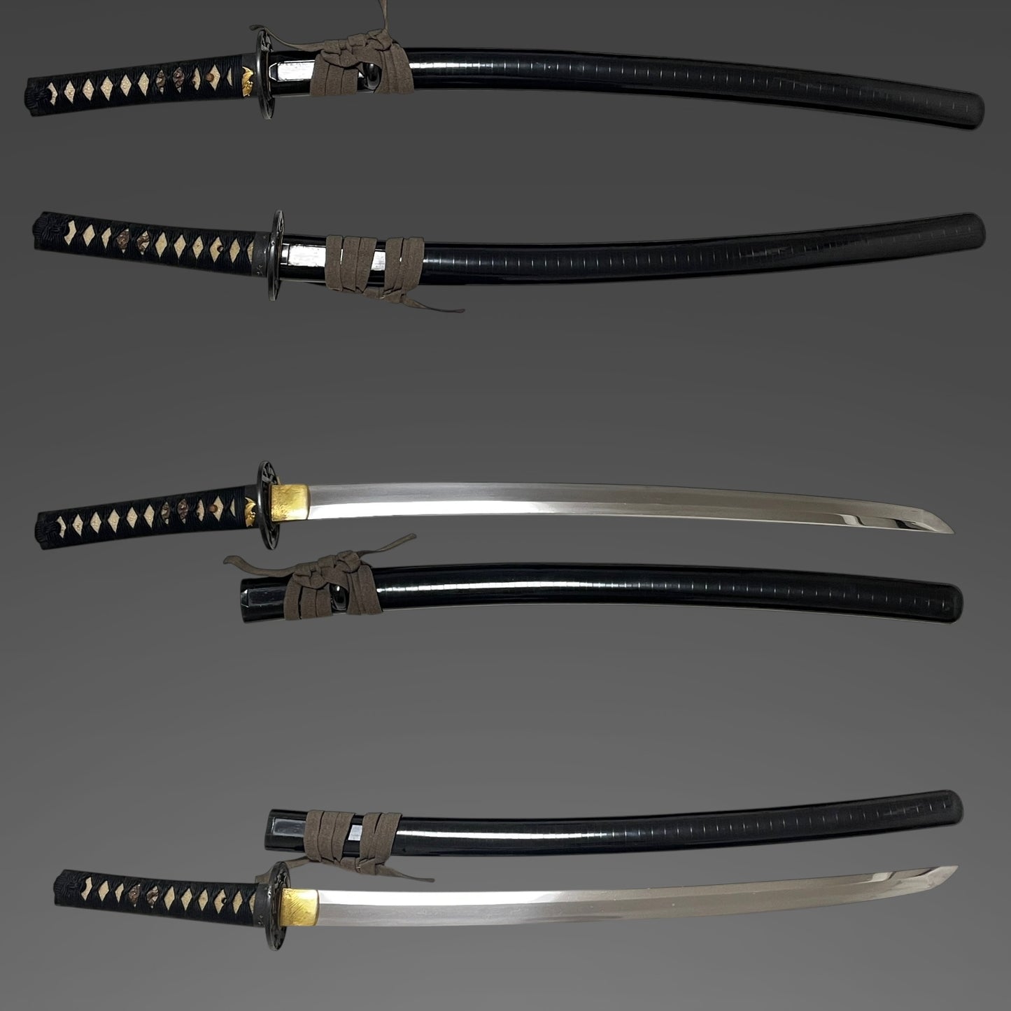 Bat Fuchi Long Wakizashi, Fuemakisaya 笛巻鞘,  Heianjo Masanobu 平安城正信 signed, Edo period