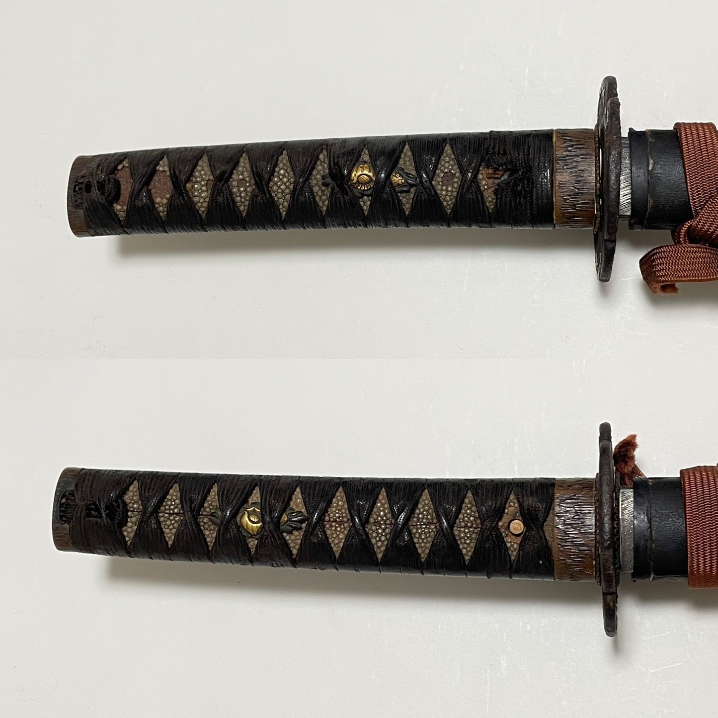 Morimitsu 盛光 signed KATANA, Shinchu Chirashi Tsuba 真鍮散鍔, with Shirasaya