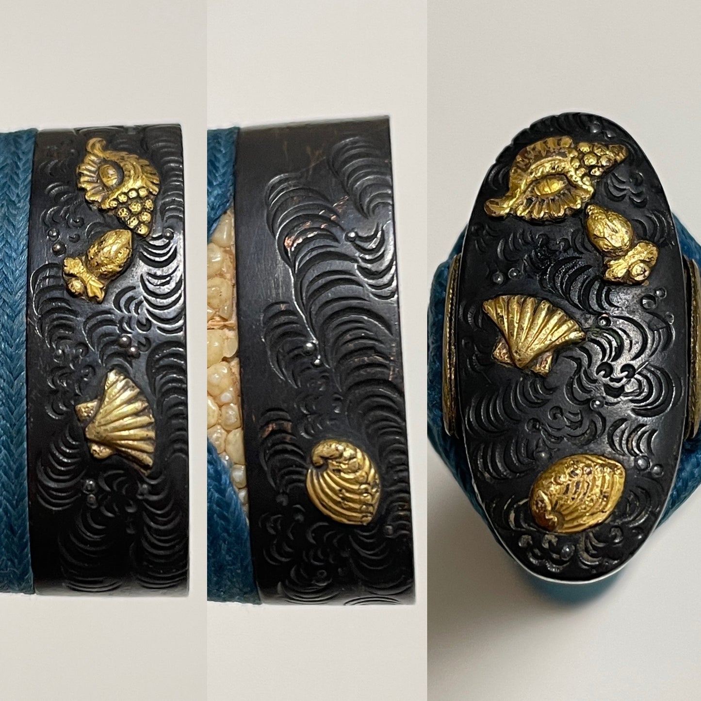 Large Kissaki Wakizashi, Shell Fuchikashira 貝縁頭, Edo period mumei