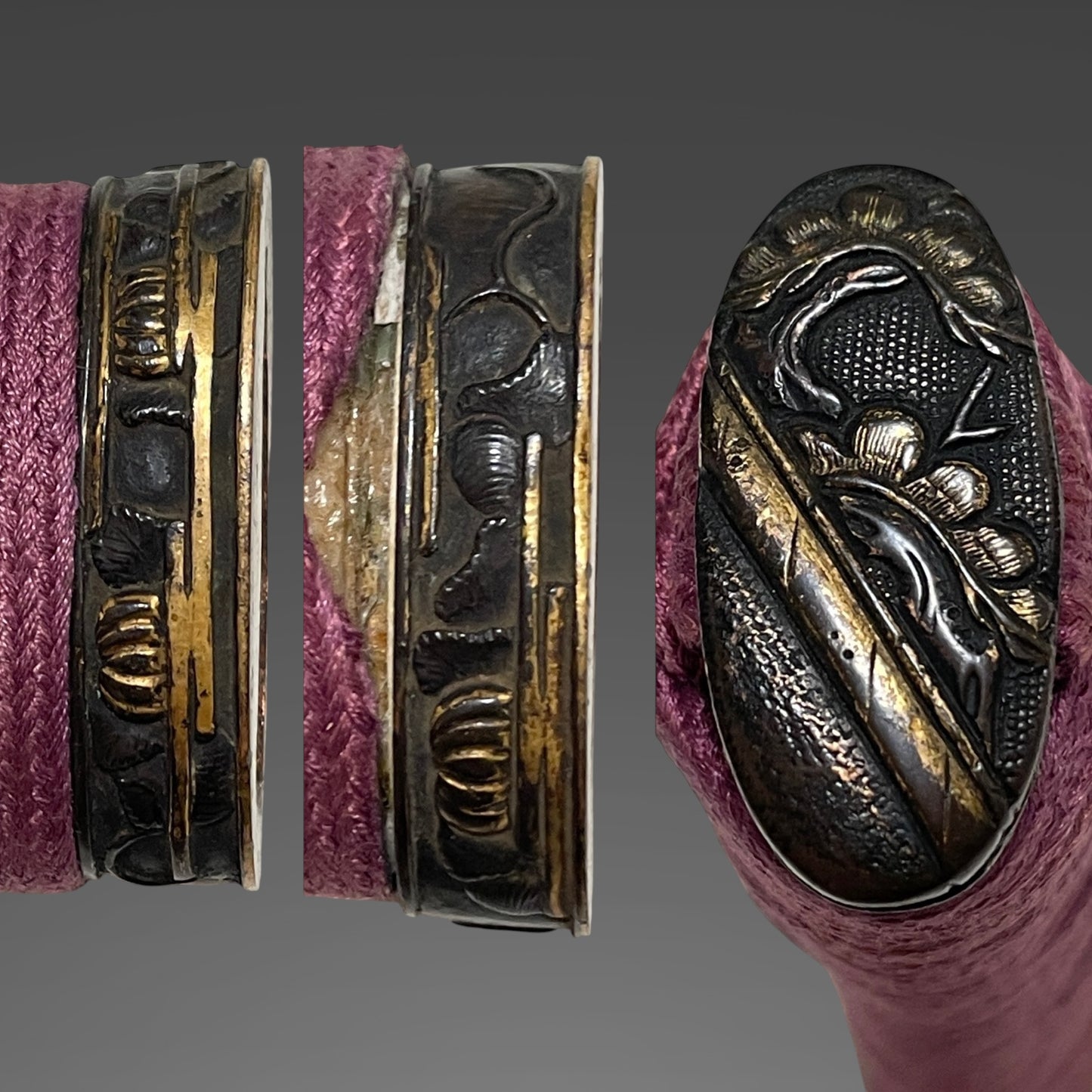 Short Wakizashi, Purple Tsukamaki, Peas Menuki, Edo period mumei