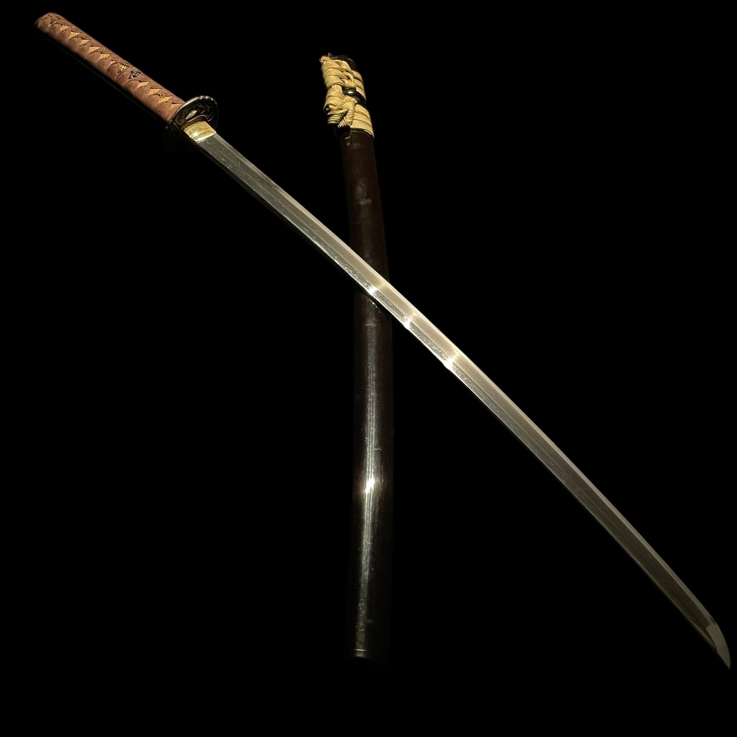 Wonderful Tsukamae Long KATANA, Wave and Rabbit Tsuba, Shishi Fuchikashira