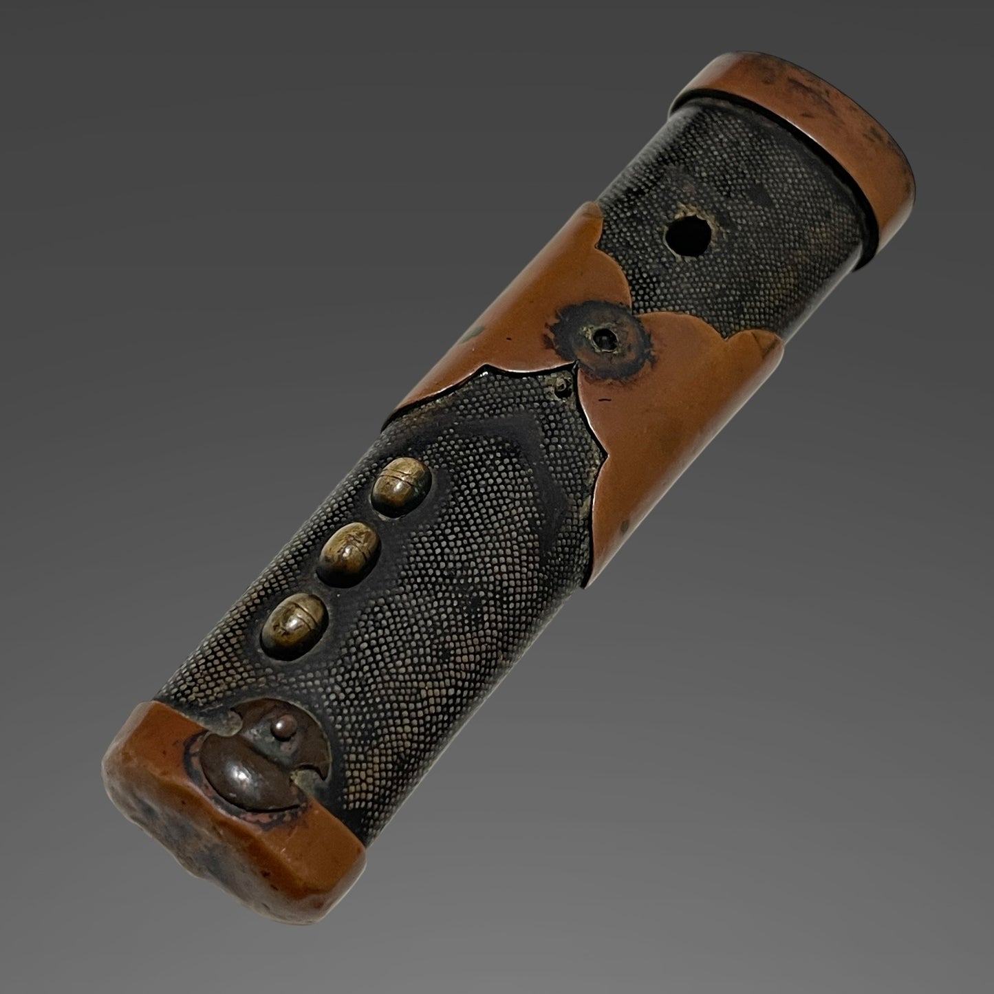 Karakizuka 唐木柄 Straight Wakizashi, Yamagane Tsuba 山銅鍔, Edo period mumei