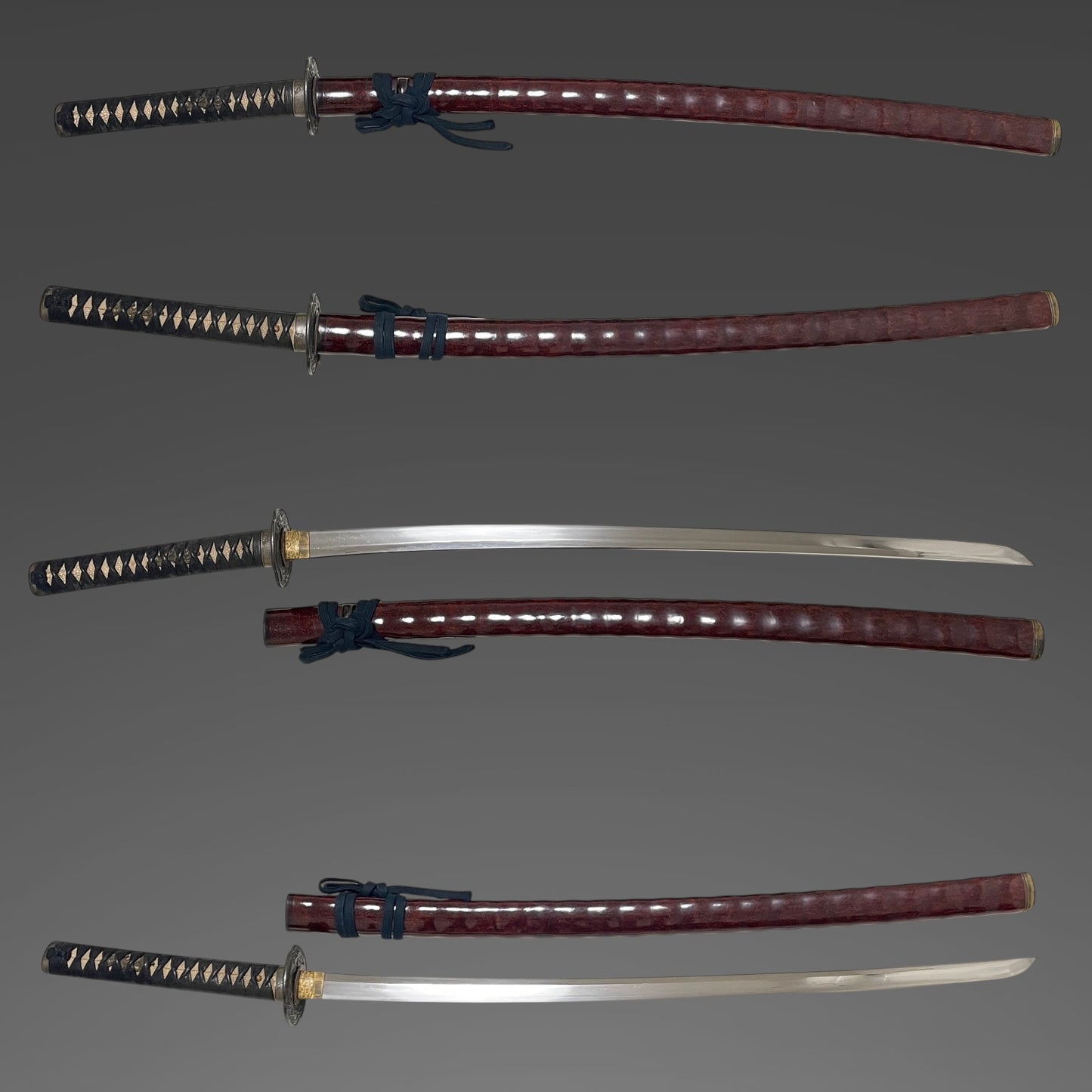 Red Long KATANA, Bat Fuchikashira, Dragon Tsuba, Inrokizami-Saya 印籠刻鞘, Edo period mumei