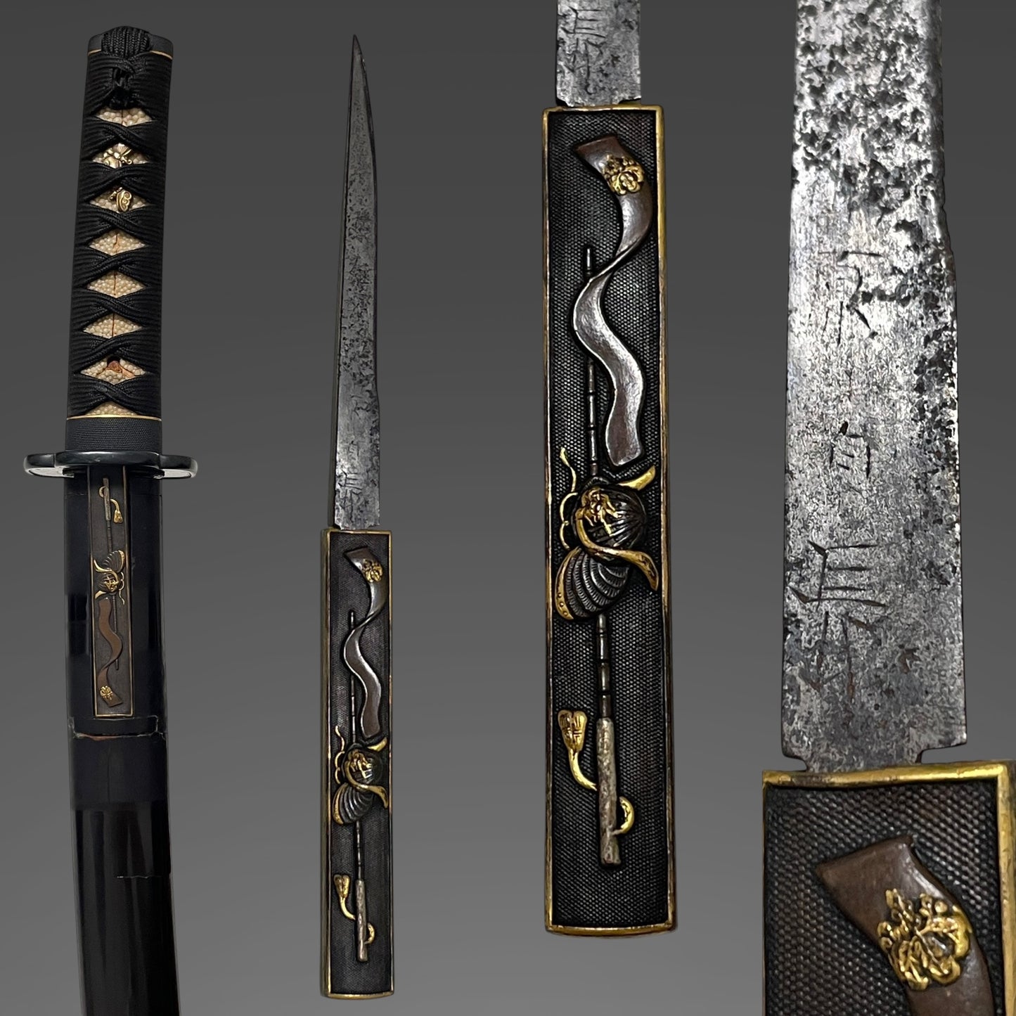 Amazing Hamon Kishu Ishido Yasumitsu 紀州石堂康光 Wakizashi, Shakudo nanako Fittings