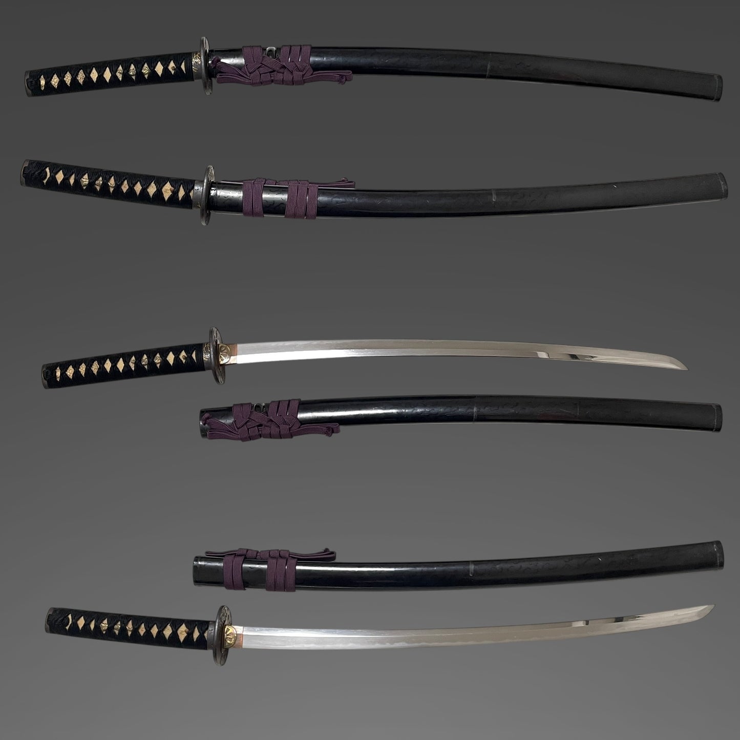Long Wakizashi with Shirasaya, Peony Tsuba, Waterwheel Habaki, Edo period mumei
