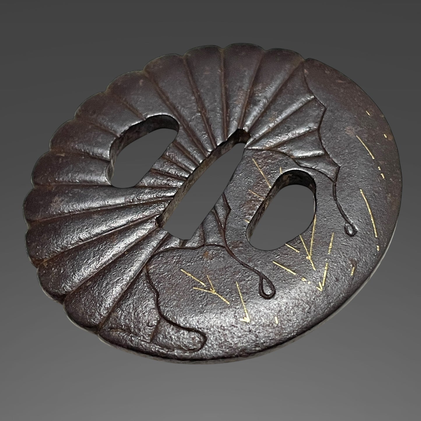 Red Wakizashi Shibuichi Fittings 四分一金具, Signed Fuchi, with Kozuka Kogai,  Edo