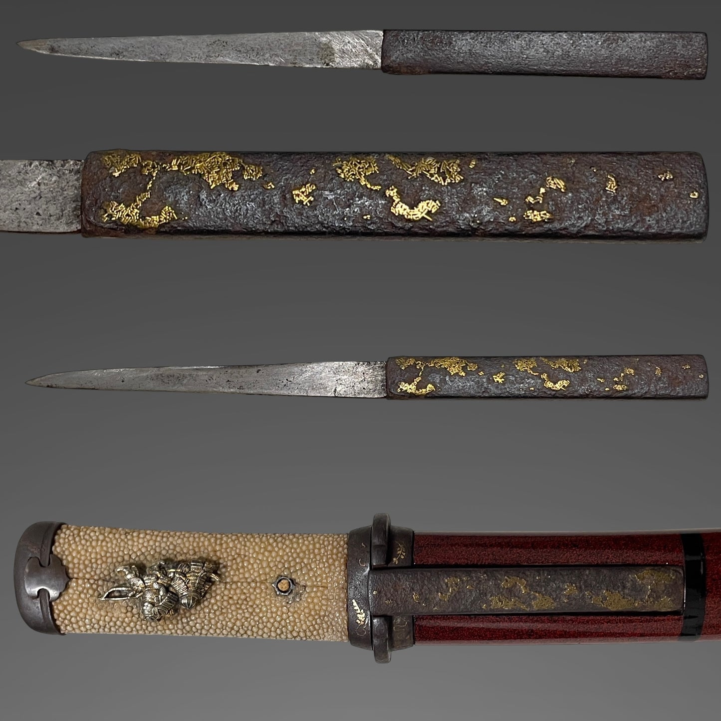 Red TANTO with Kozuka, Iron Fittings, Late Edo period mumei, Bakumatsu era