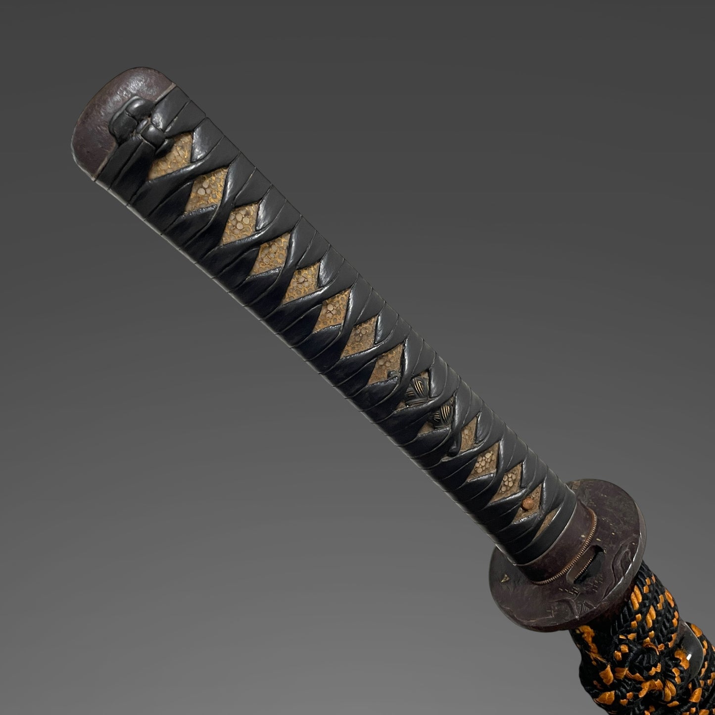 Minamoto Sae 源左衛 signed KATANA, Shakudo Myoga Menuki, Iron Fittings, Muromachi period
