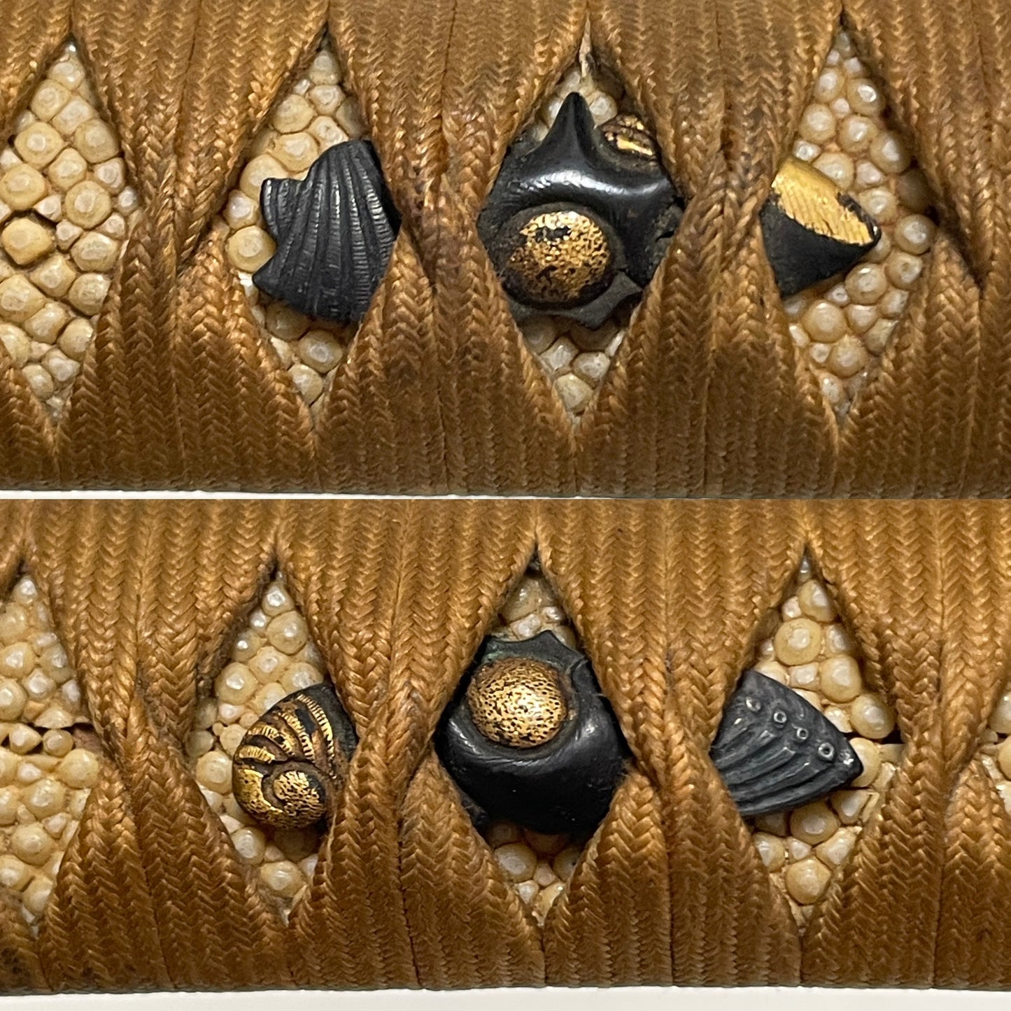 Sue-KOTO KATANA, Shakudo Fuchikashira 赤銅桐波図縁頭, Late Muromachi period mumei