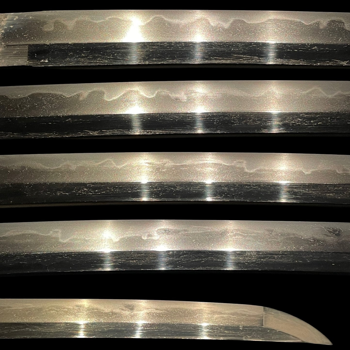 Stunning Hamon Black Wakizashi, Kobayashi Hiroshige 小林廣重 signed Fuchi, Edo period mumei
