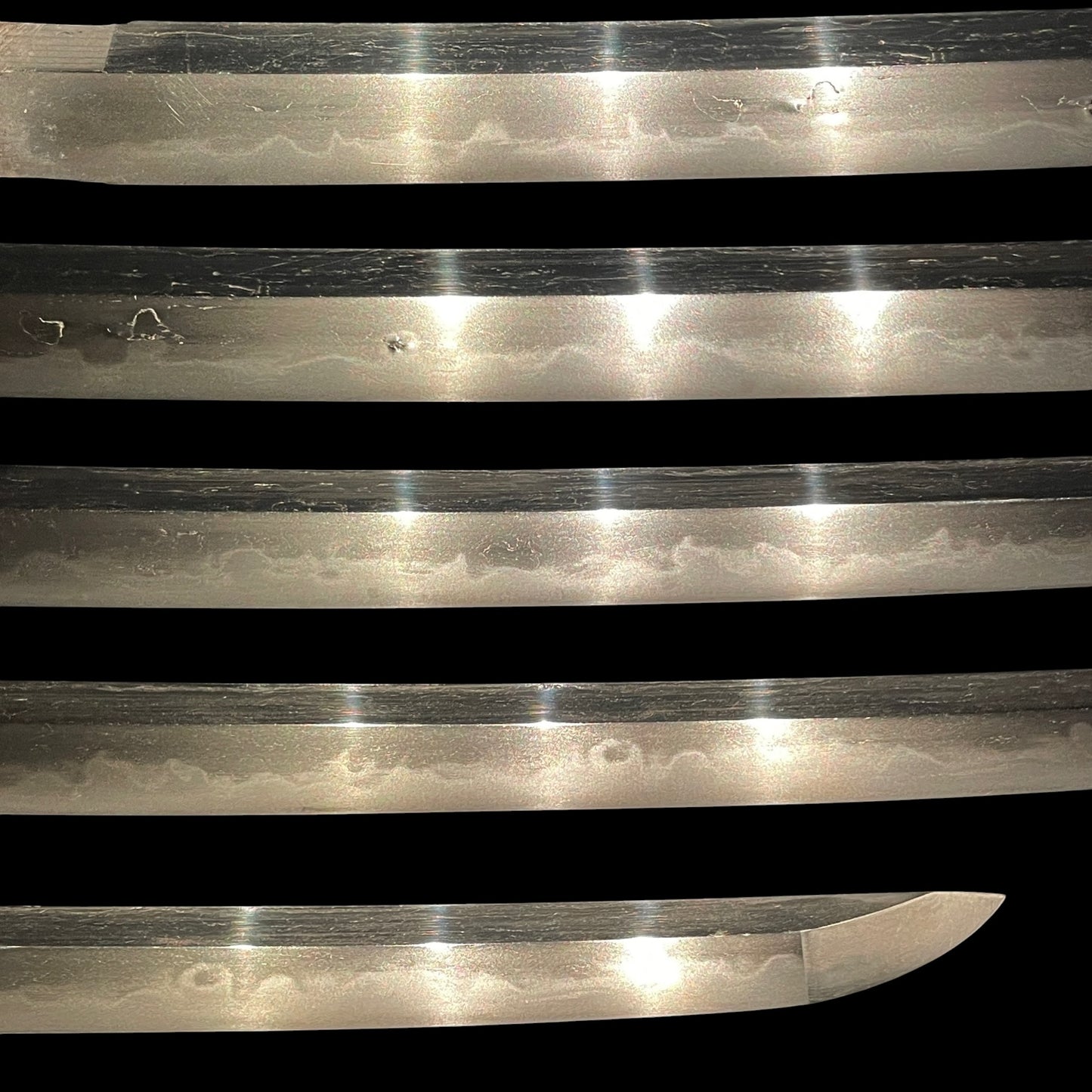 Stunning Hamon Black Wakizashi, Kobayashi Hiroshige 小林廣重 signed Fuchi, Edo period mumei