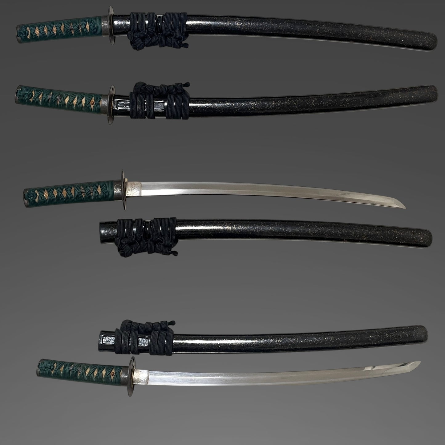 Shibuichi Fuchikashira, Black Wakizashi, Suguha 直刃 Hamon, Edo period mumei