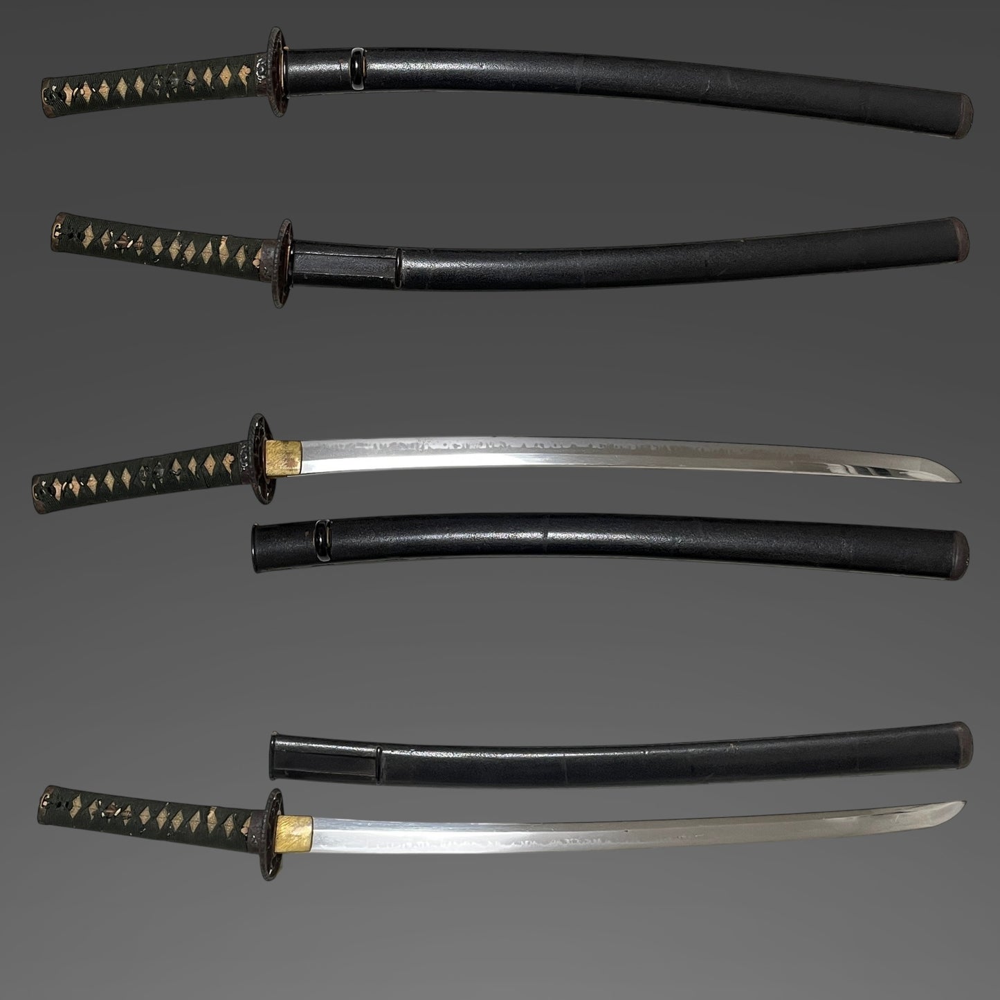 Amazing Hamon Wakizashi, Interesting Menuki, Peony Fuchikashira, Edo period mumei
