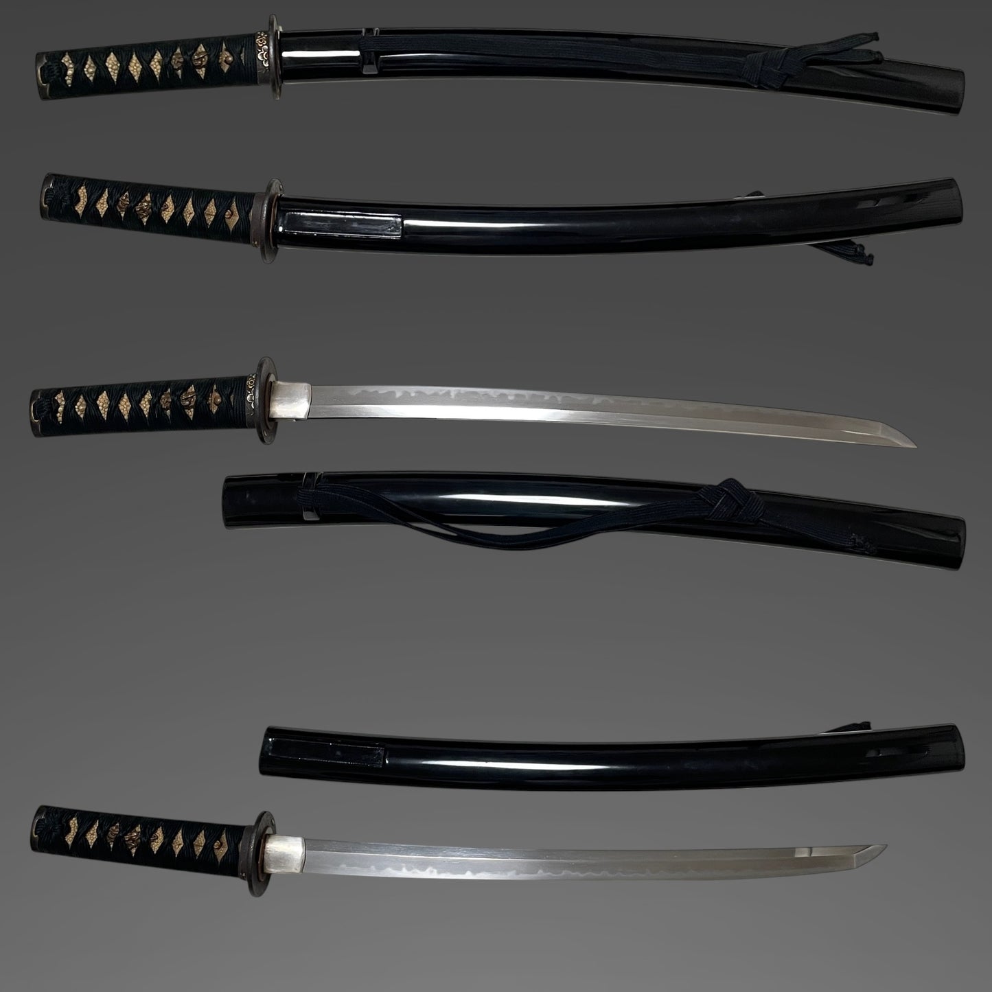 Short Black Wakizashi, Dragon Menuki and Bird Tsuba, Edo period mumei