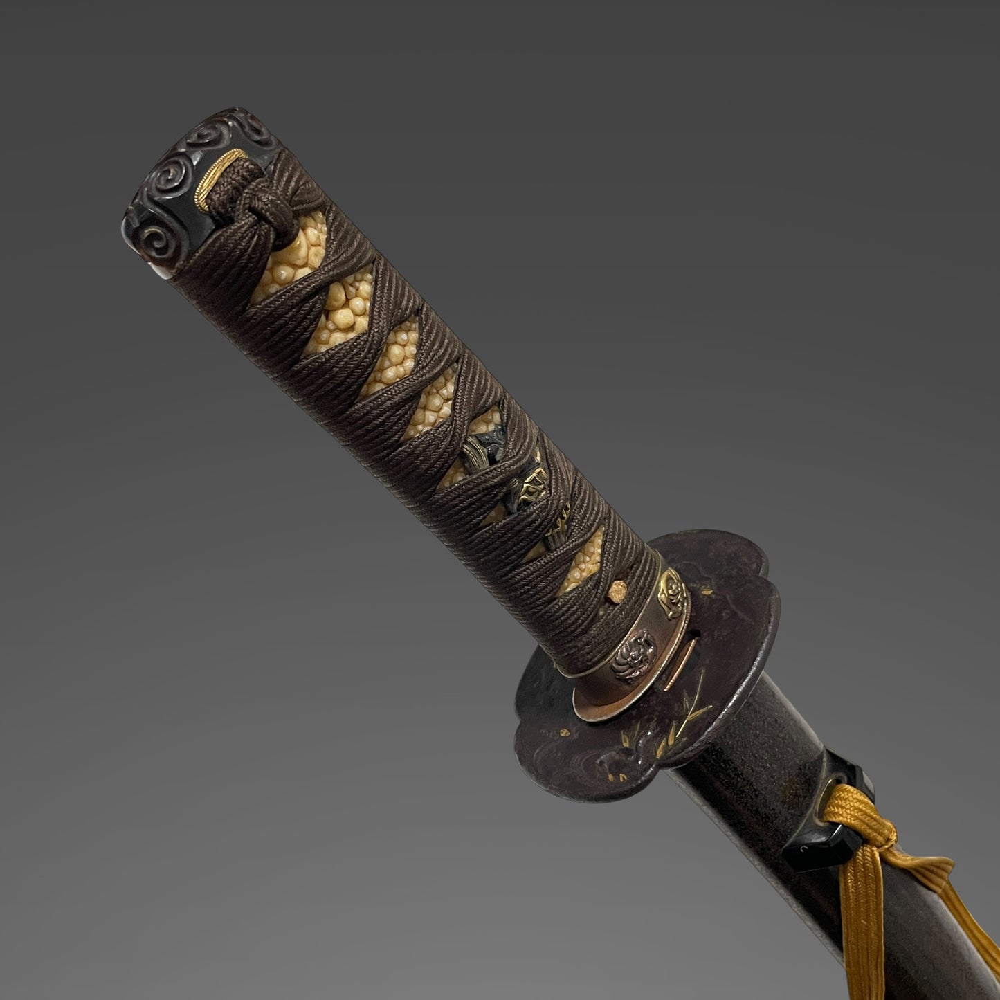 Takadaju Yukimitsu 高田住行光 signed Wakizashi, Guribori 倶利彫り Kashira, Sadatoshi signed Fuchi