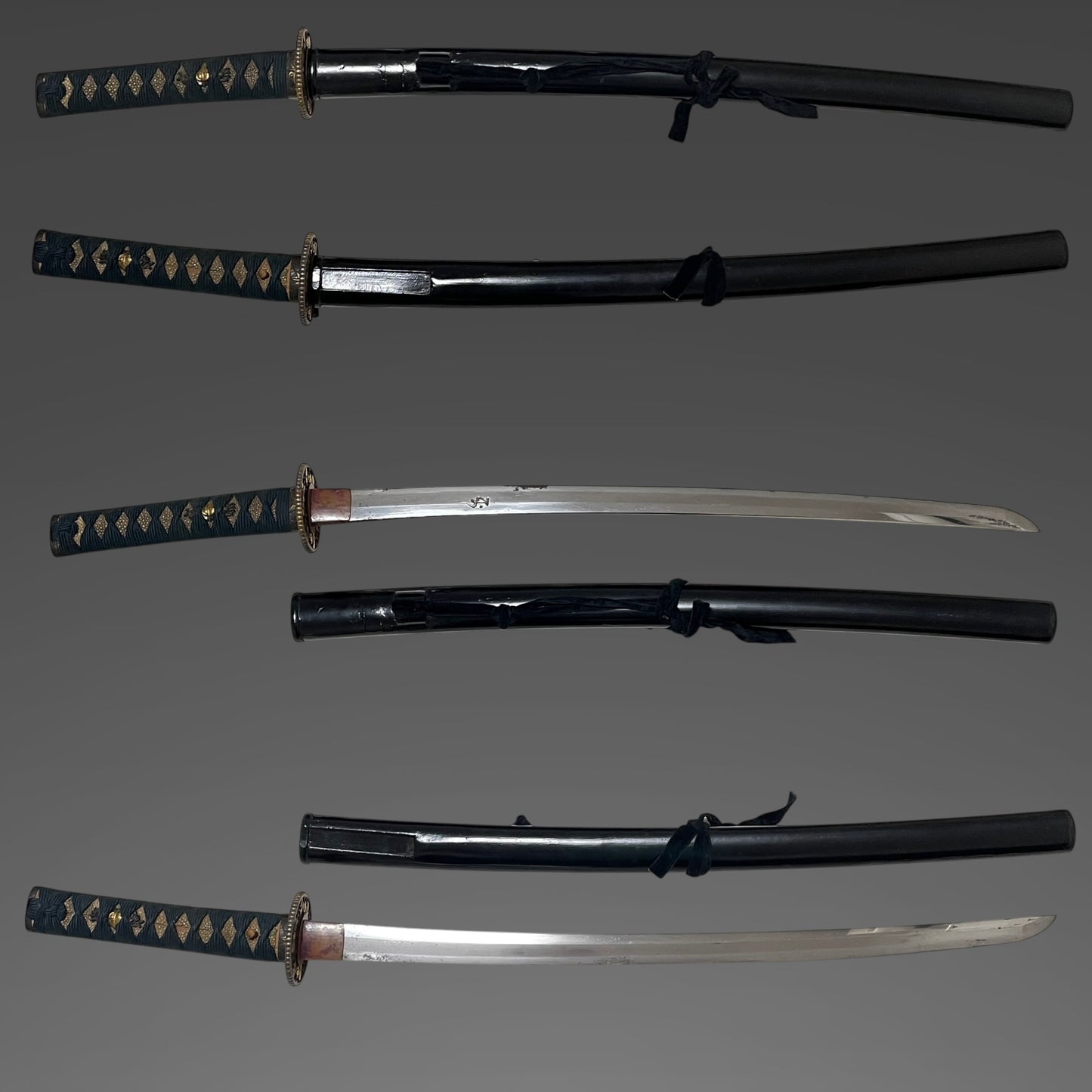 Bonji 梵字 Long Wakizashi, Moth Tsuba, Crab Menuki, Edo period mumei