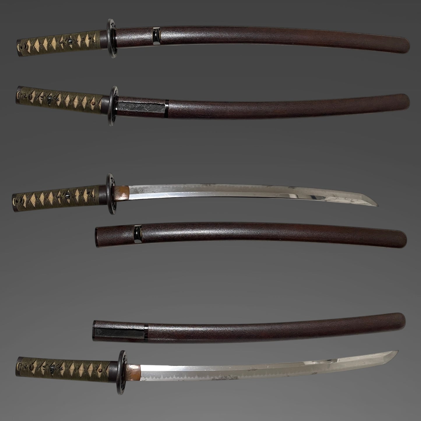 Sanbonsugi hamon 三本杉刃文 Wakizashi, Lotus root Thick Tsuba, Edo period mumei