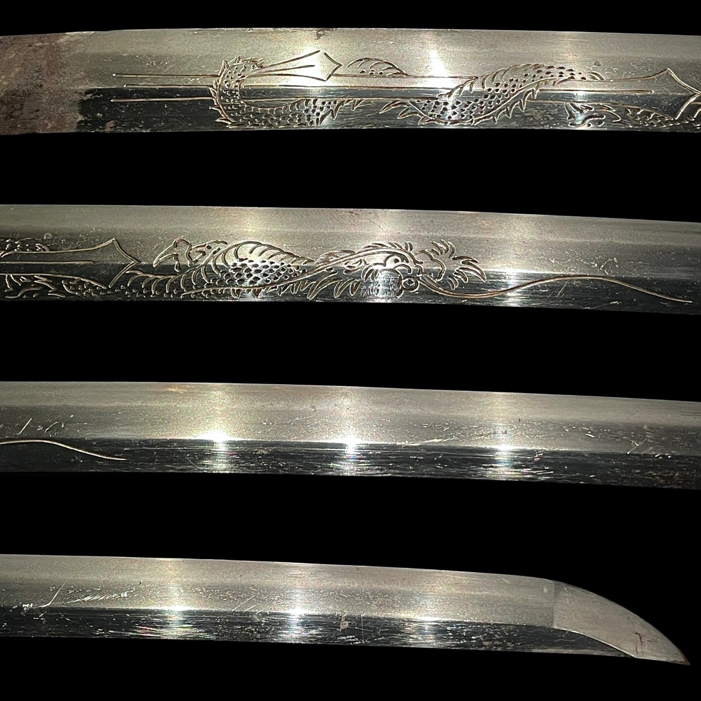 Dragon HORIMONO 彫物 Wakizashi, Noboriryu 昇龍, Bonji 梵字, Edo period mumei